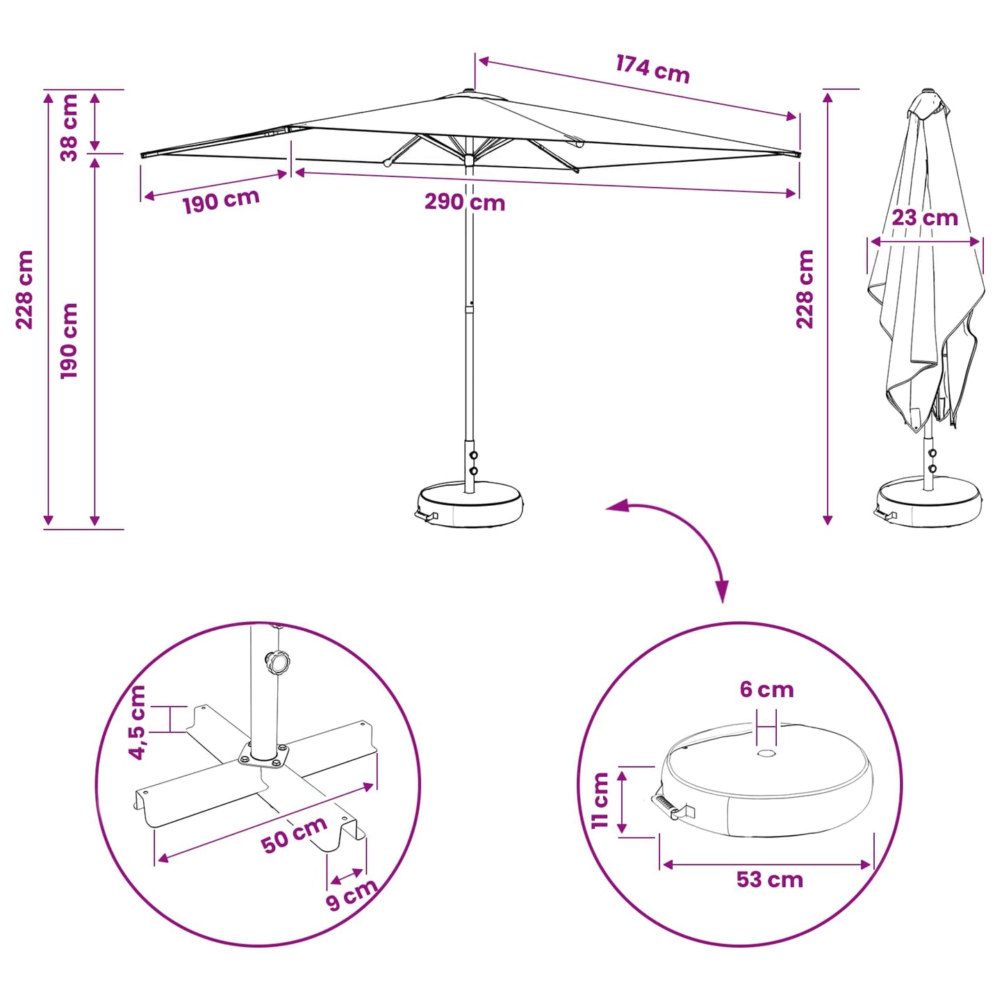 Hageparasol 200 x 300 cm Polyester Rektangulær Krem