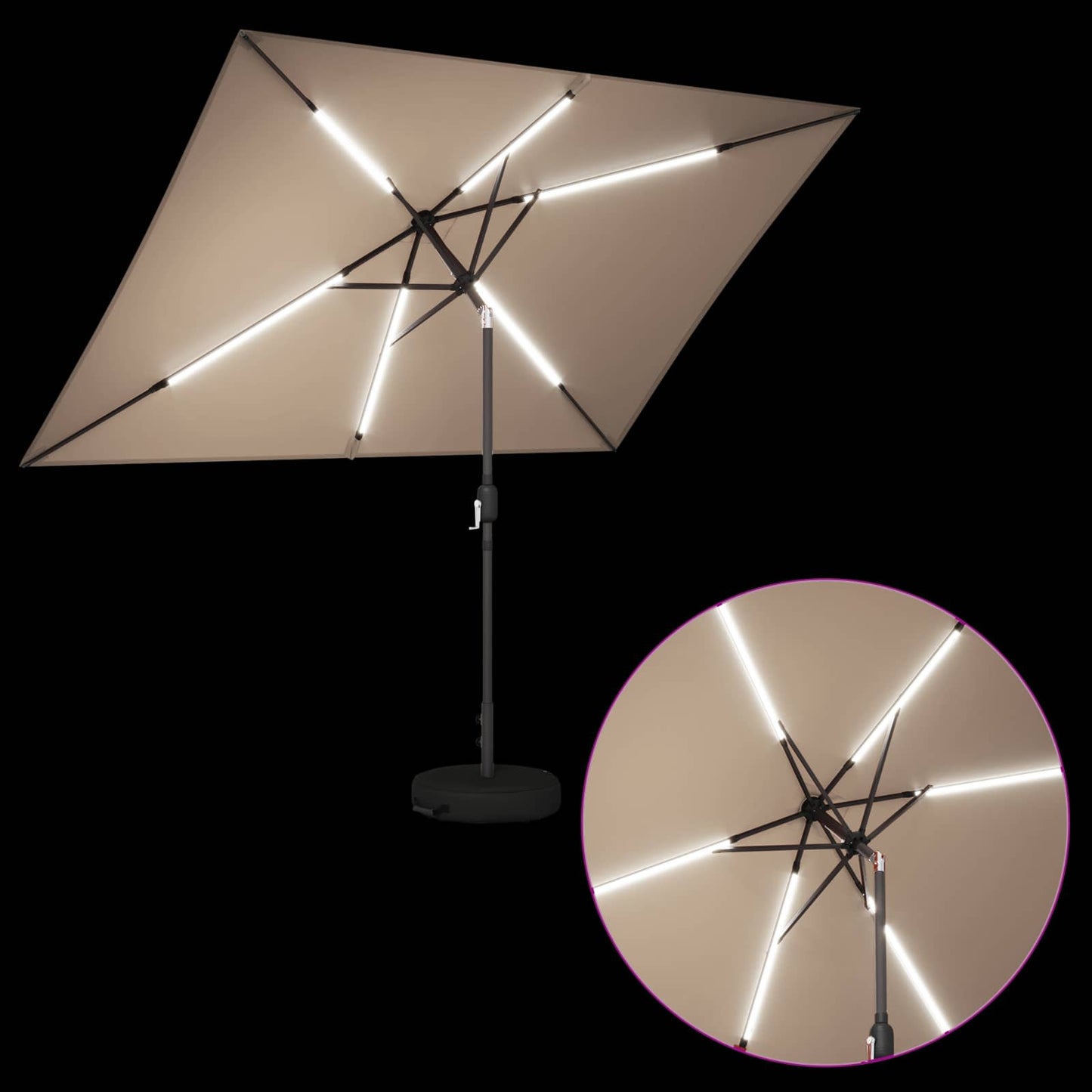 Hageparasol med LED-lamper og fot 200 x 300 cm Polyester