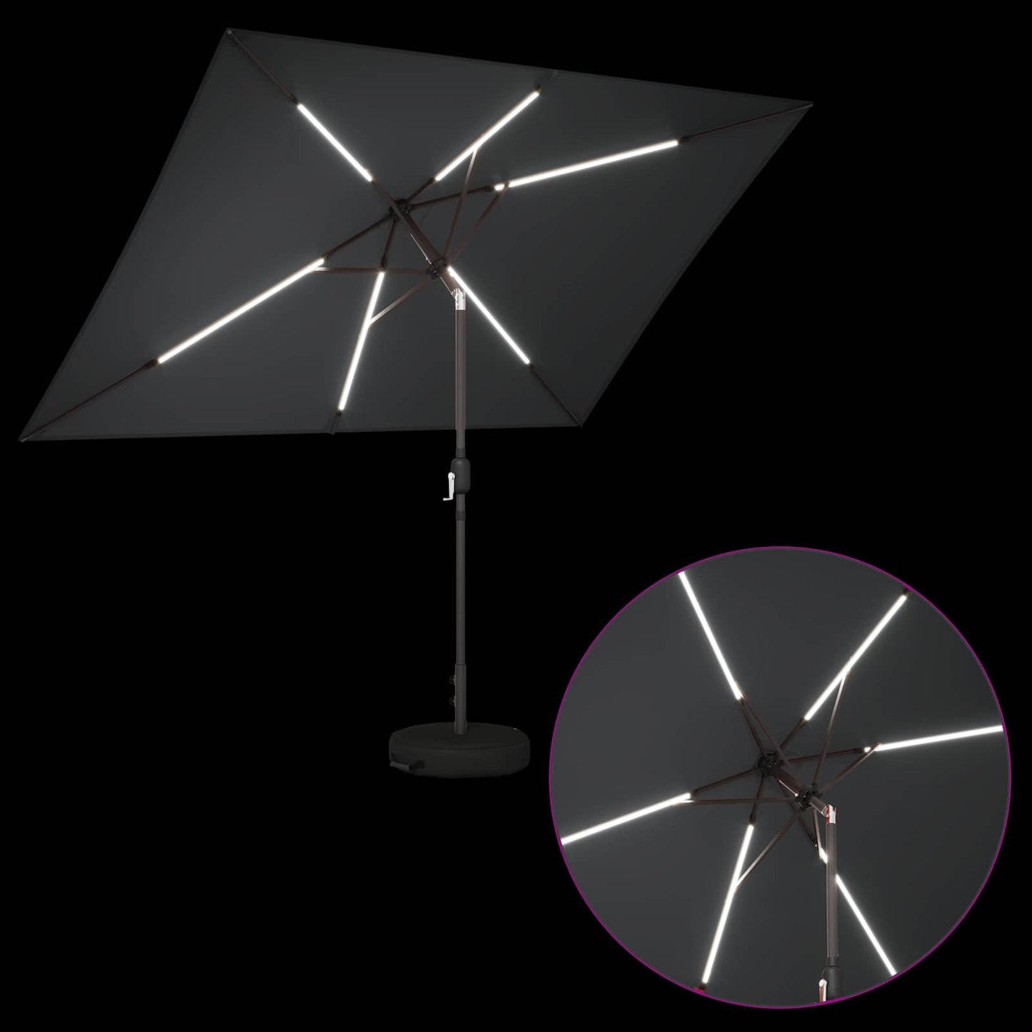 Hageparasol med LED-lamper og fot 200 x 300 cm Polyester
