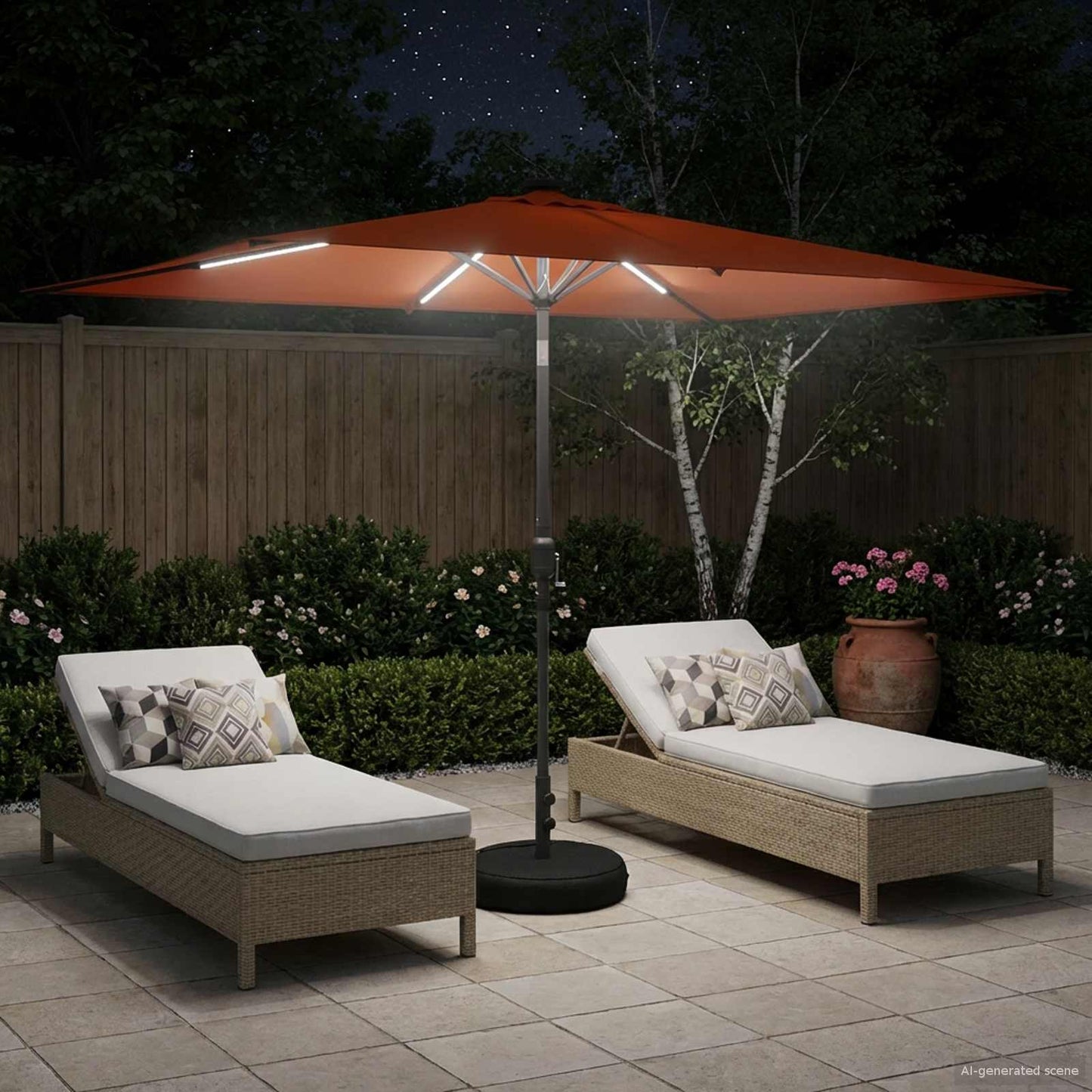 Hageparasol med LED-lamper og fot 200 x 300 cm Polyester