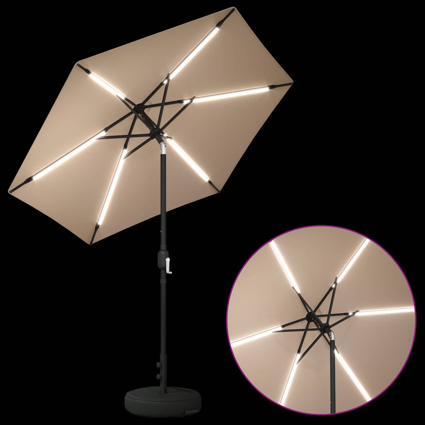 Hageparasol med LED-lamper og fot 230 x 230 cm Polyester