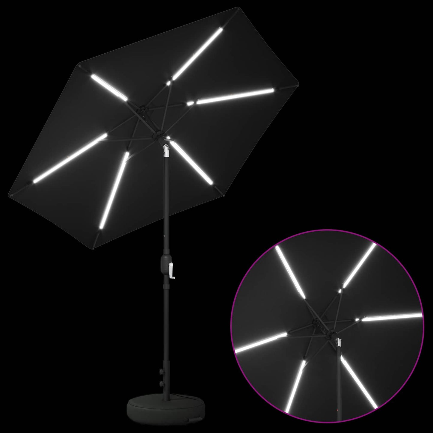 Hageparasoll med LED-lamper 230 x 230 cm Polyester Svart