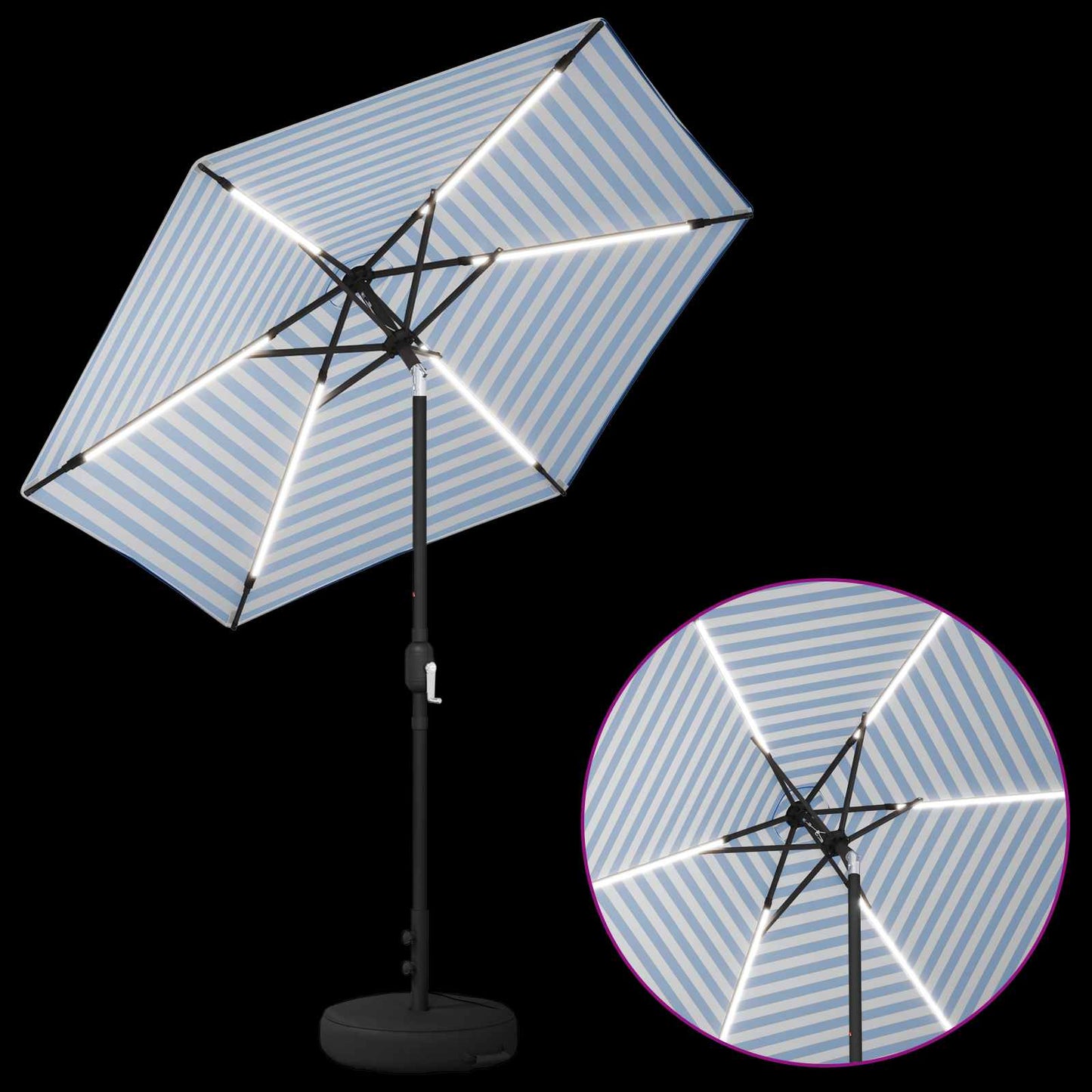 Hageparasol med LED-lamper og fot 230 x 230 cm Polyester