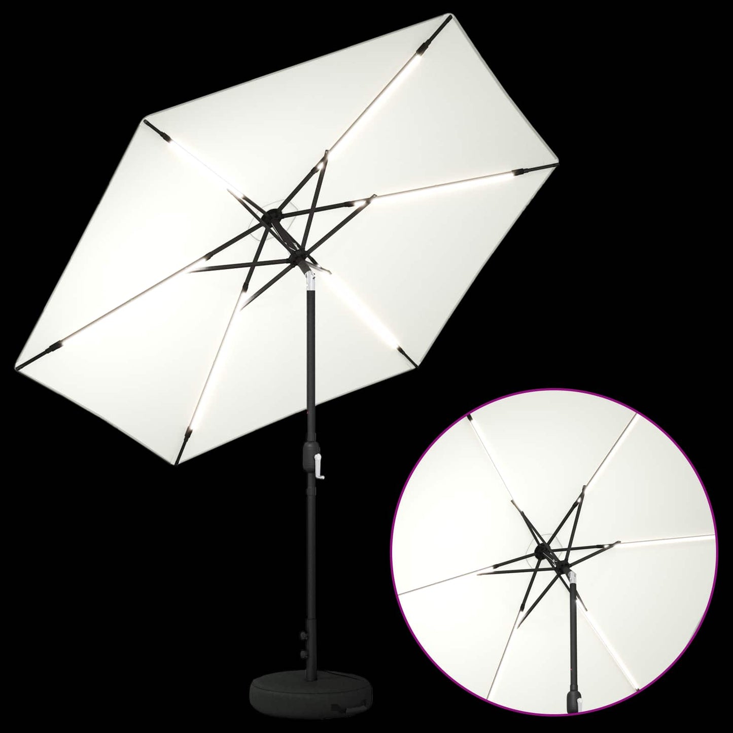 Hageparasol med LED-lamper og fot 270 x 270 cm Polyester Krem