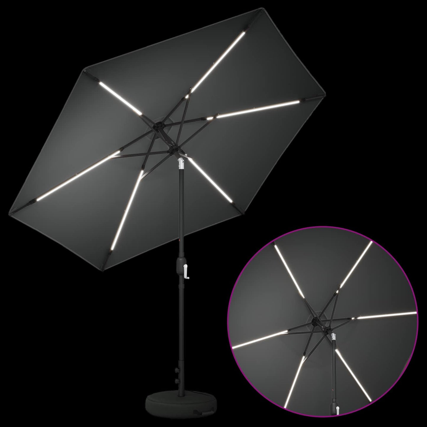 Hageparasol med LED-lamper og fot 270 x 270 cm Polyester