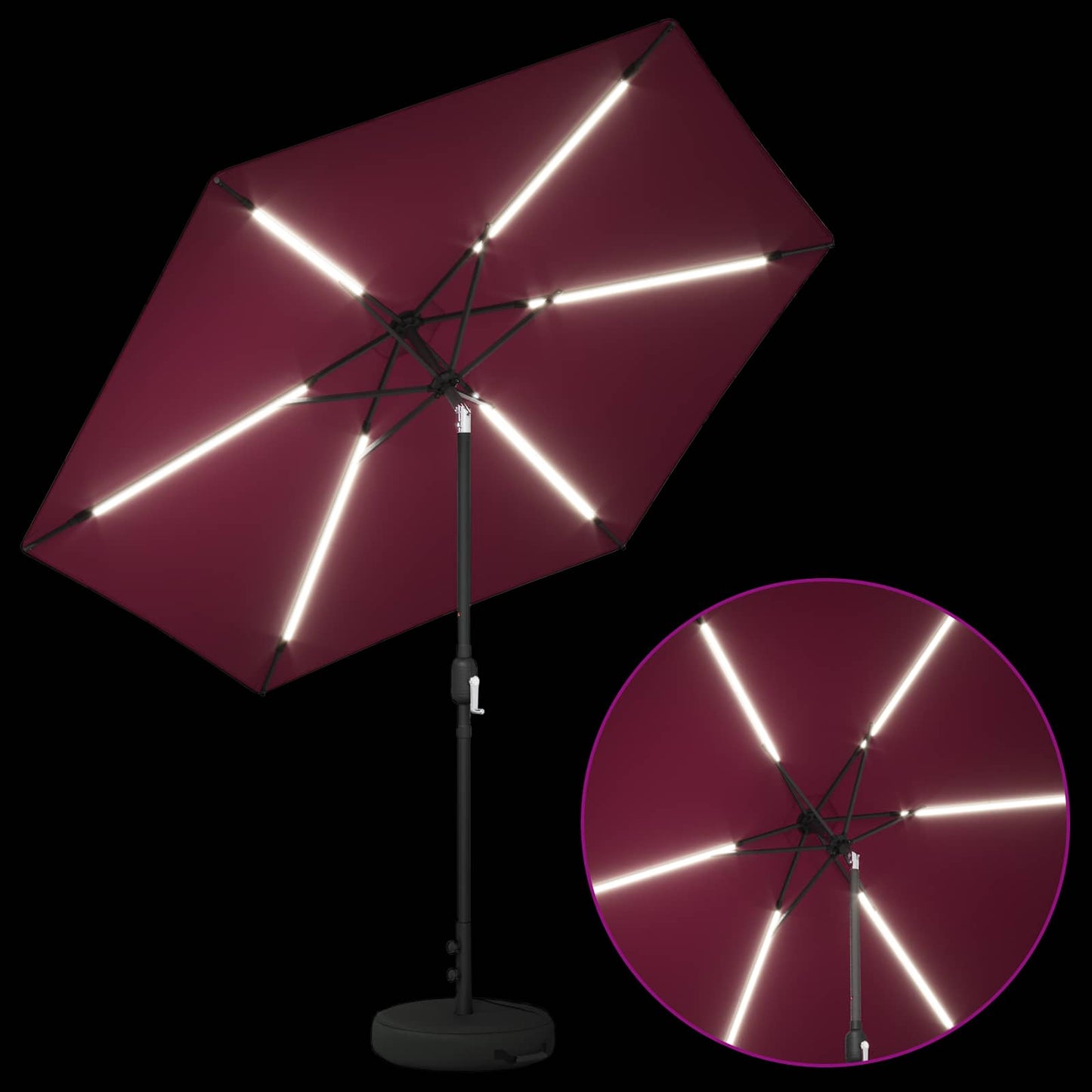 Hageparasoll med LED-lamper 270 x 270 cm Polyester Bordeaux Rød