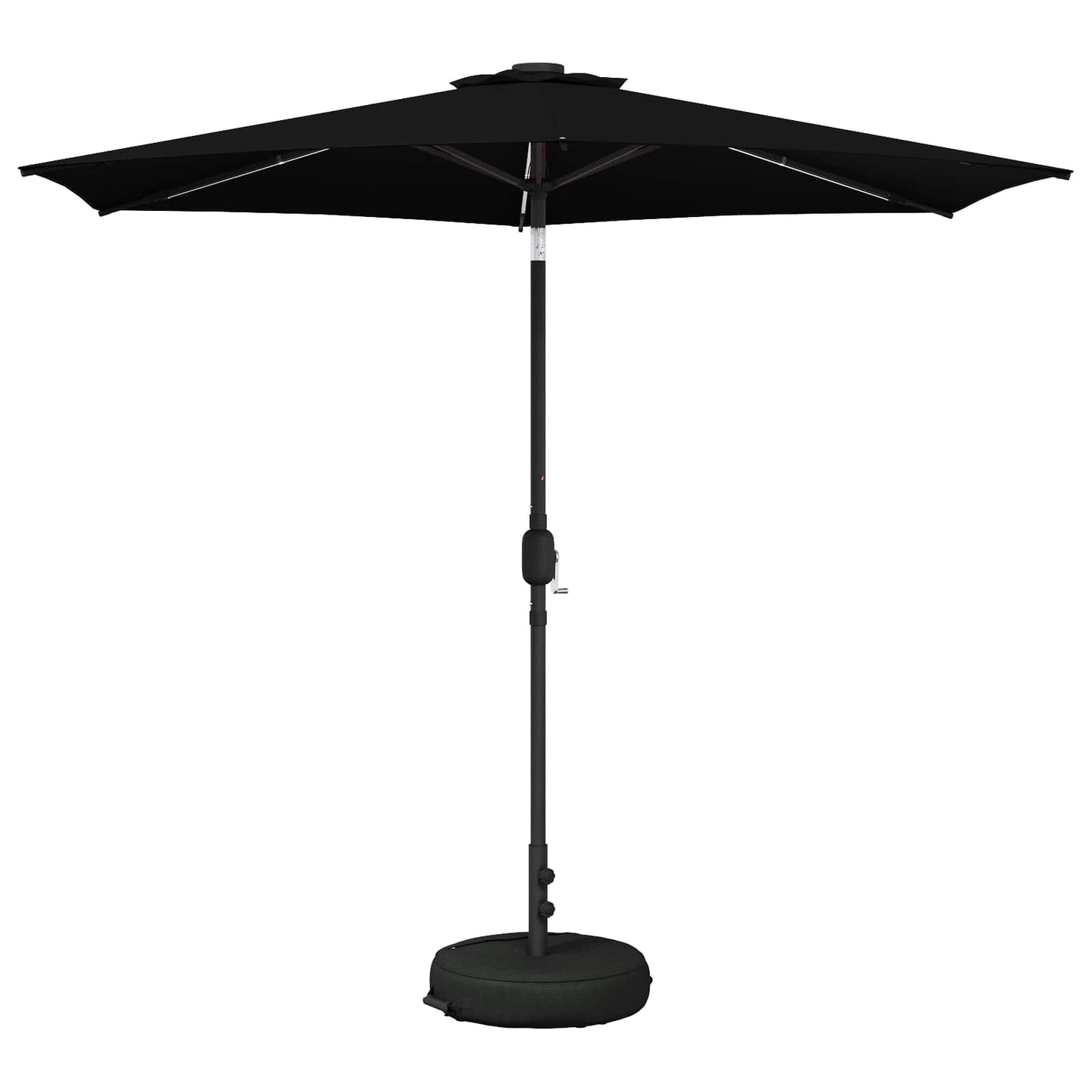 Hageparasol med LED-lamper og fot 270 x 270 cm Polyester Svart