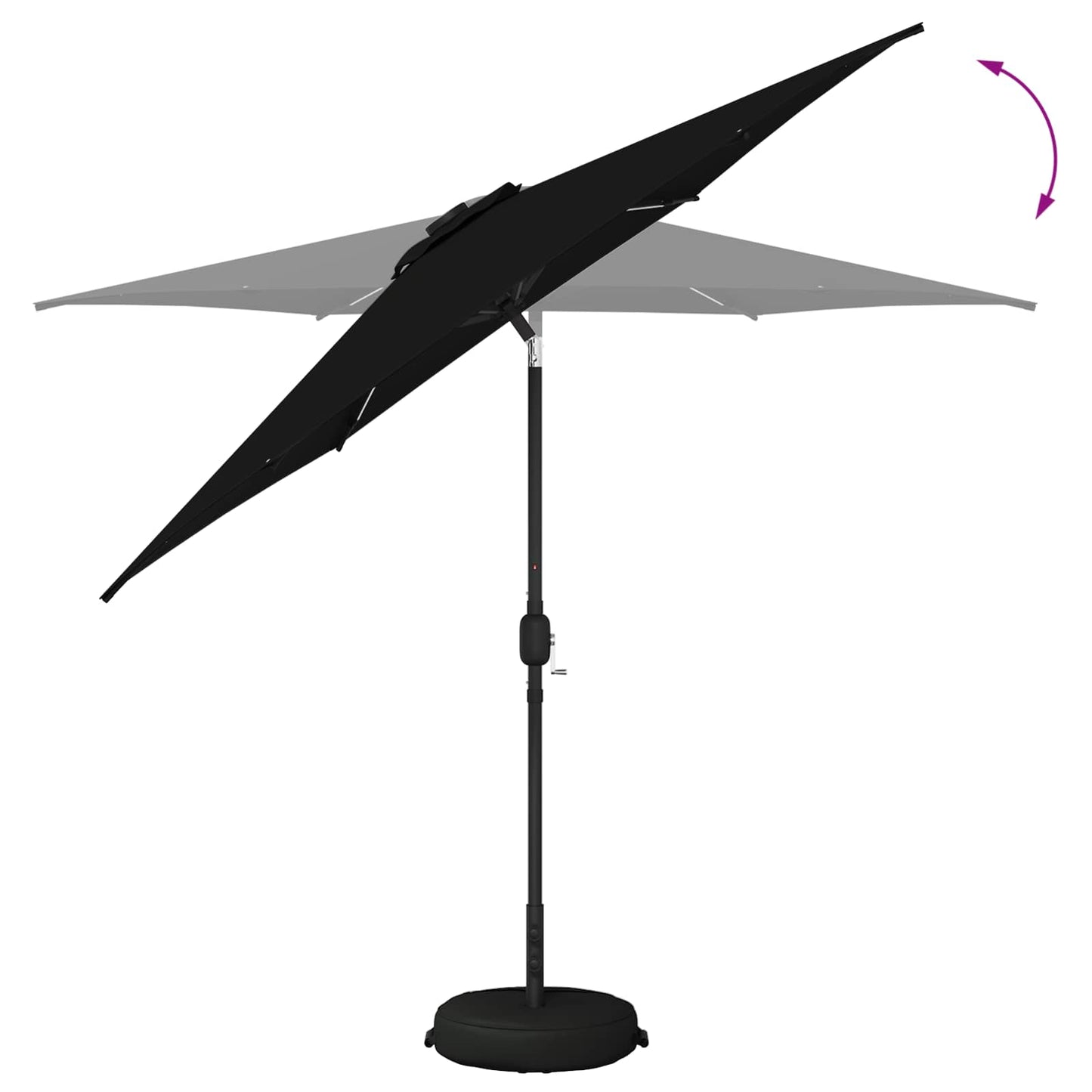 Hageparasol med LED-lamper og fot 270 x 270 cm Polyester Svart