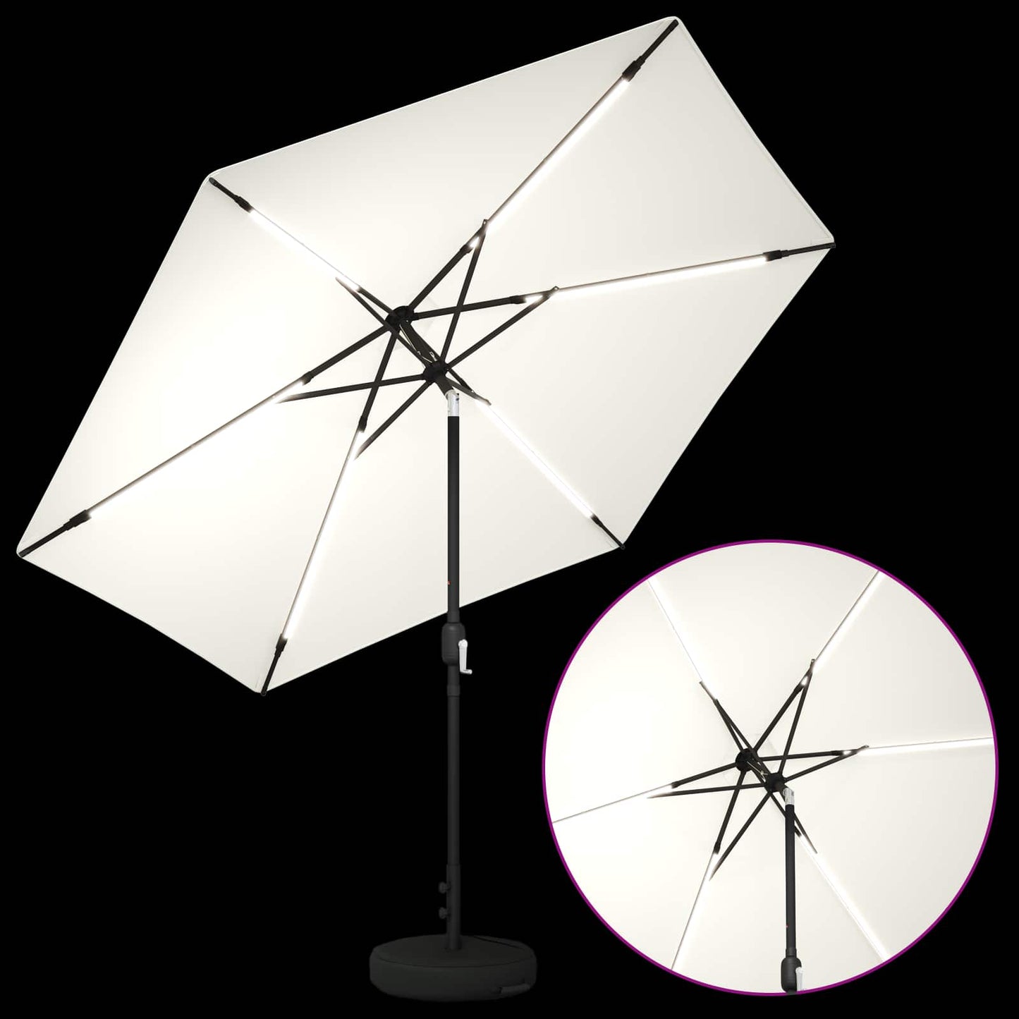 Hageparasol med LED-lamper og fot 300 x 300 cm Polyester Krem