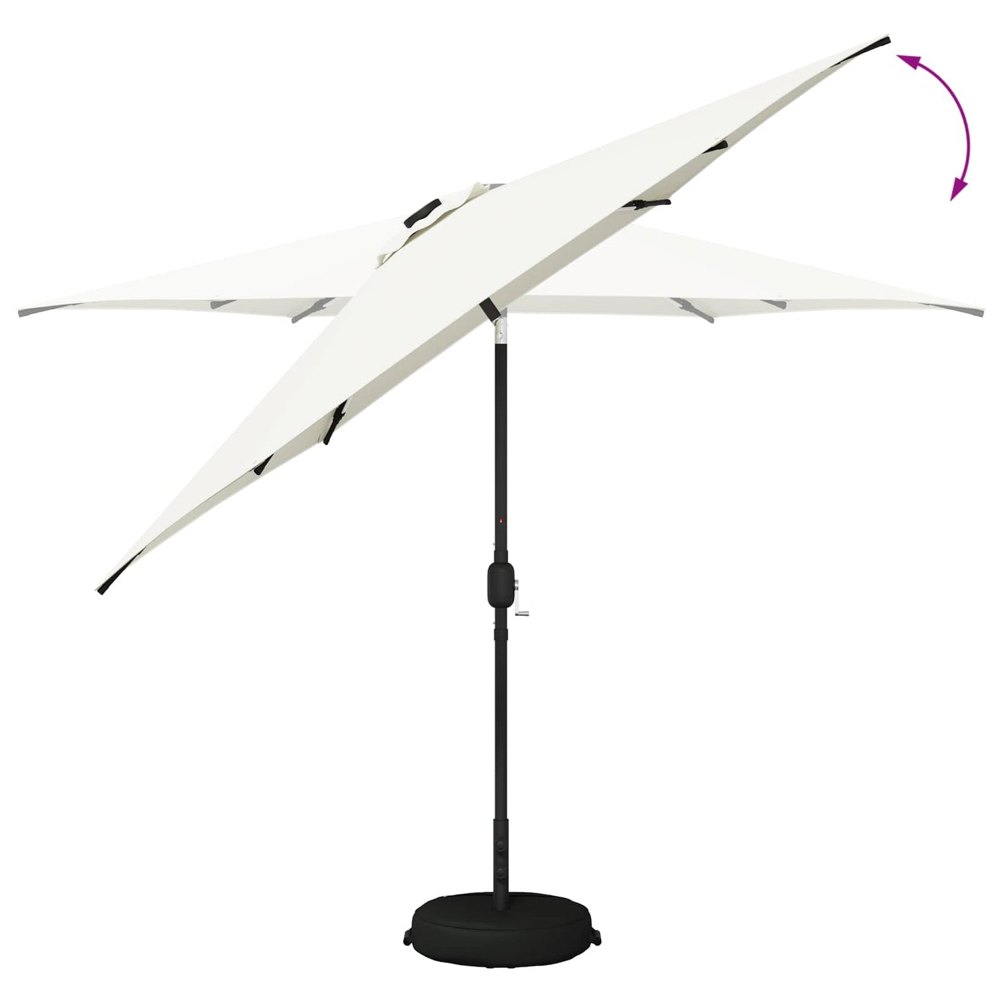 Hageparasol med LED-lamper og fot 300 x 300 cm Polyester Krem