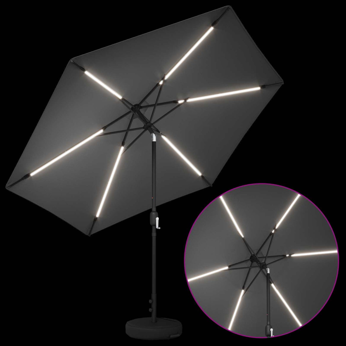 Hageparasol med LED-lamper og fot 300 x 300 cm Polyester