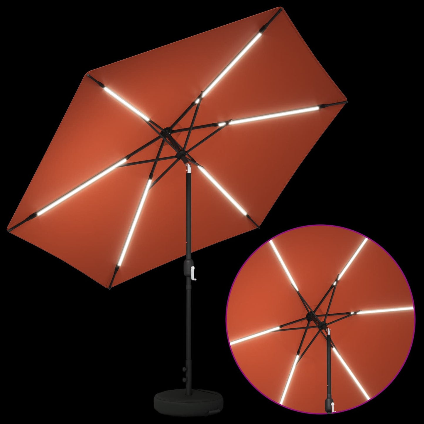 Hageparasol med LED-lamper og fot 300 x 300 cm Polyester