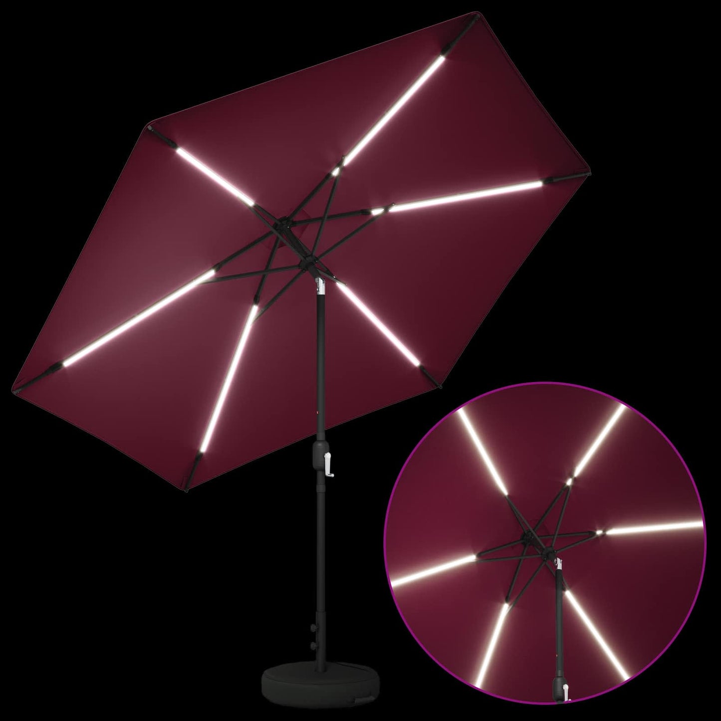 Hageparasoll med LED-lamper 300 x 300 cm Polyester Bordeaux Rød