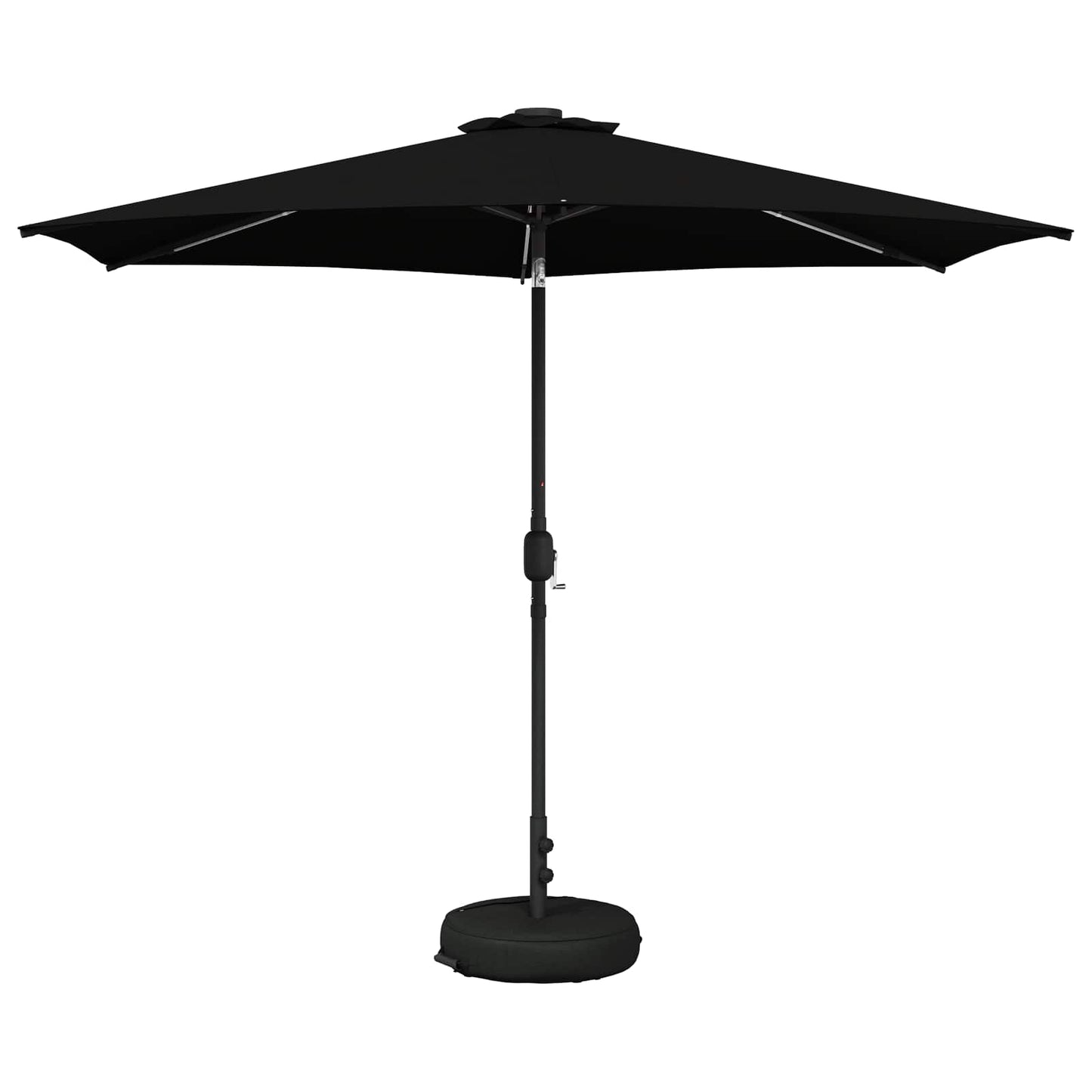 Hageparasol med LED-lamper og fot 300 x 300 cm Polyester Svart
