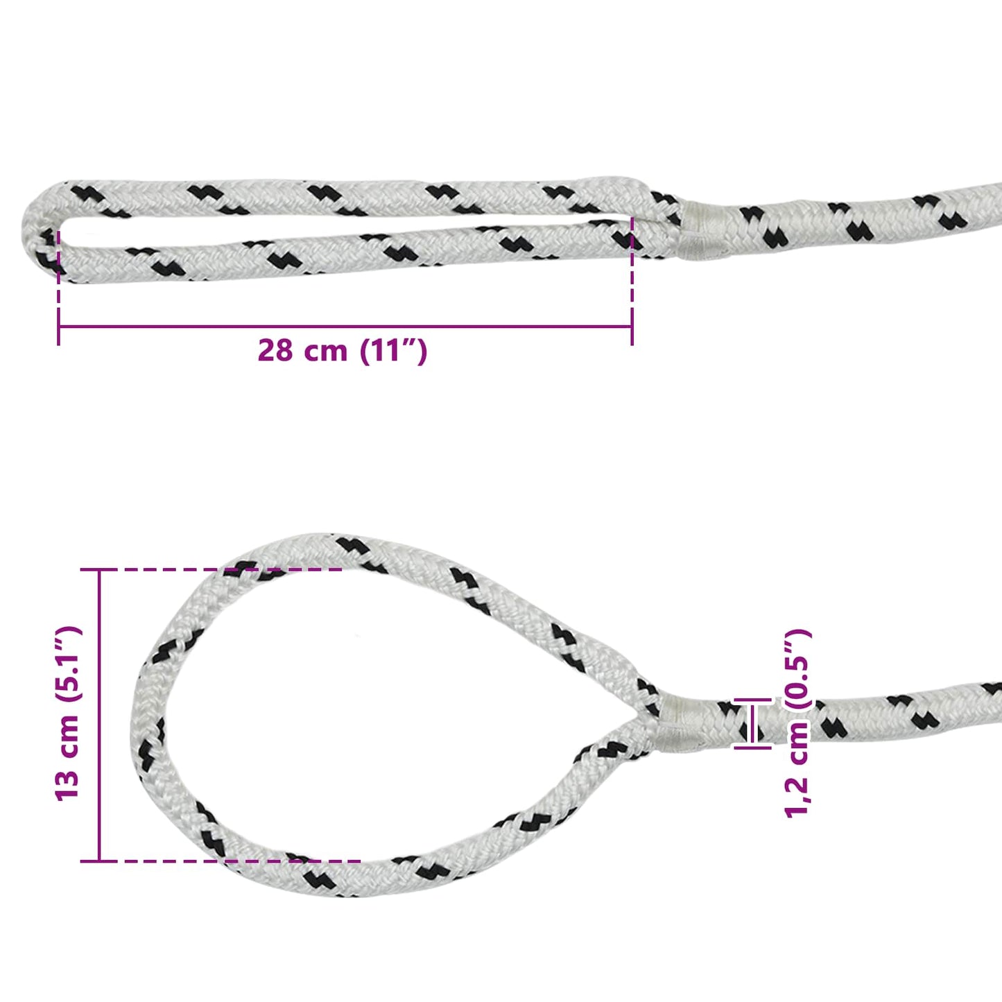 Båtsnor 15 m 1.2 Hvit og svart Polyester