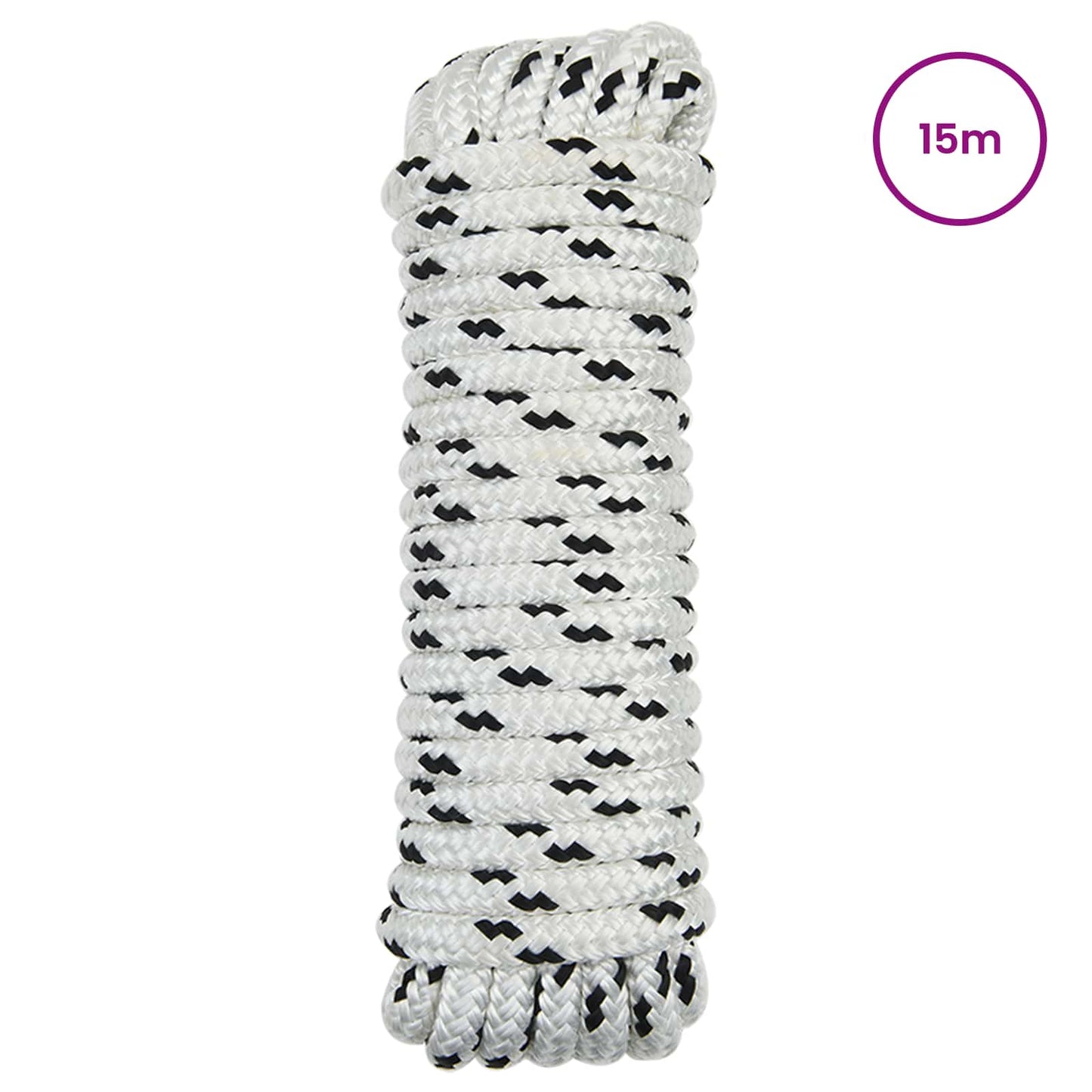 Båtsnor 15 m 1.4 Hvit og svart Polyester