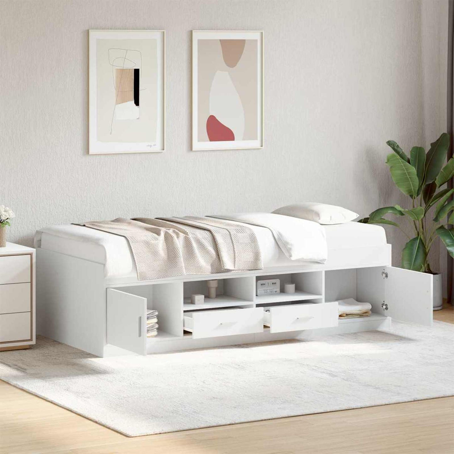 Sengeramme med oppbevaring Hvit 80 x 200 cm Konstruert tre