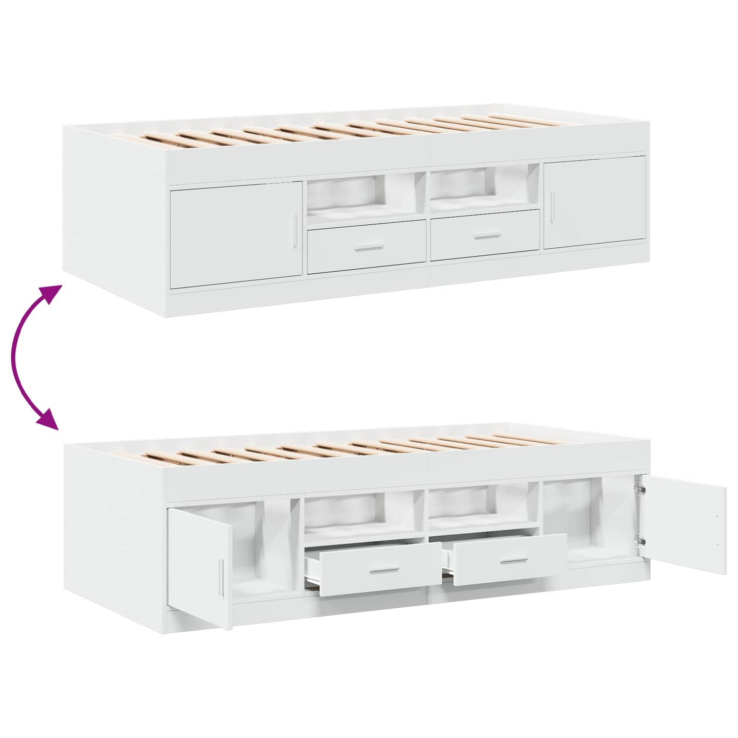 Sengeramme med oppbevaring Hvit 80 x 200 cm Konstruert tre