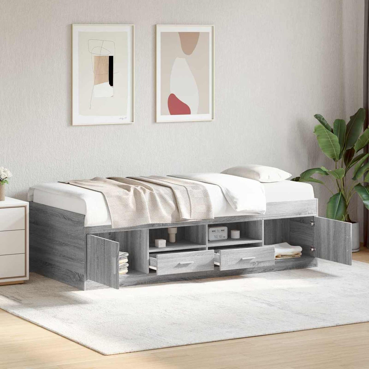 Sengeramme med oppbevaring med skuff Grå Sonoma 80 x 200 cm