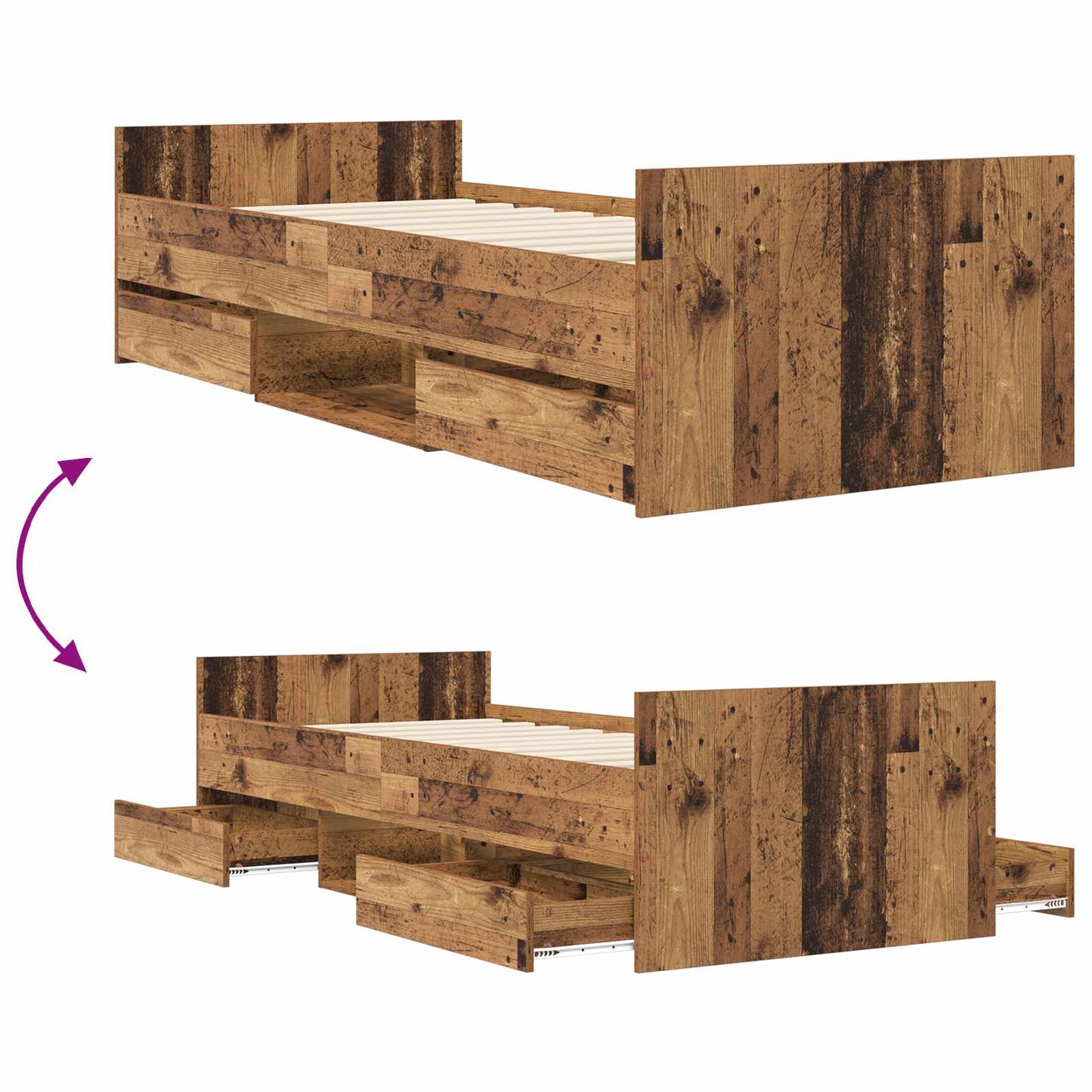 Sengeramme med oppbevaring Gammelt tre 80 x 200 cm