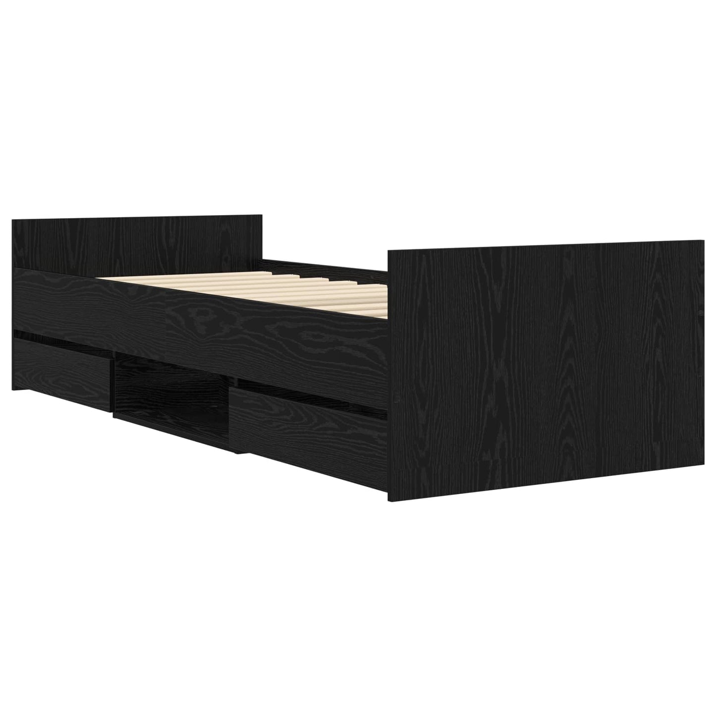 Sengeramme med oppbevaring Svart eik 80 x 200 cm Konstruert tre