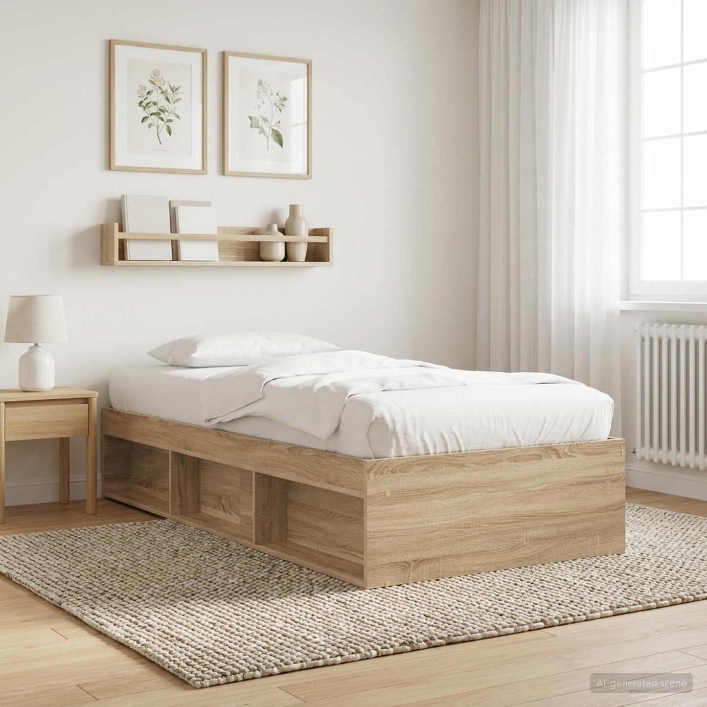 Sengeramme med oppbevaring med hylle Sonoma eik 80 x 200 cm