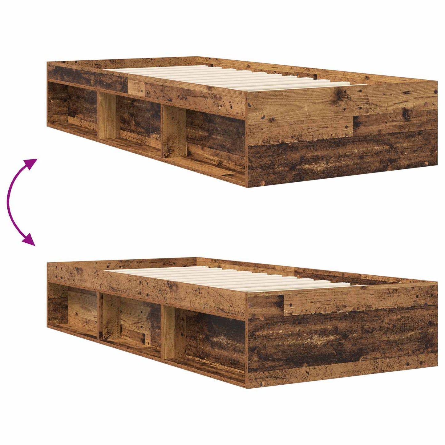 Sengeramme med oppbevaring med hylle Gammelt tre 80 x 200 cm