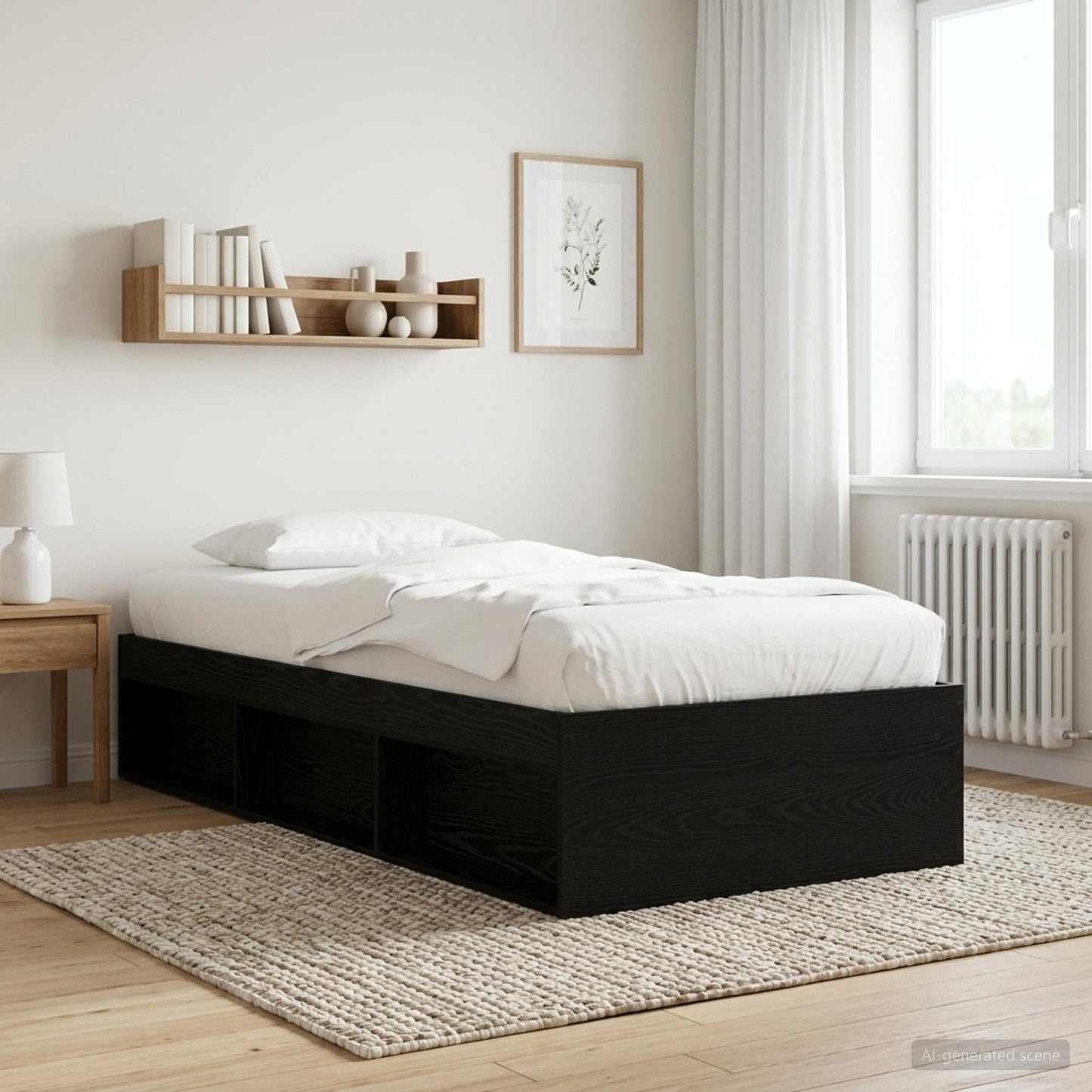 Sengeramme med oppbevaring Svart eik 80 x 200 cm Konstruert tre