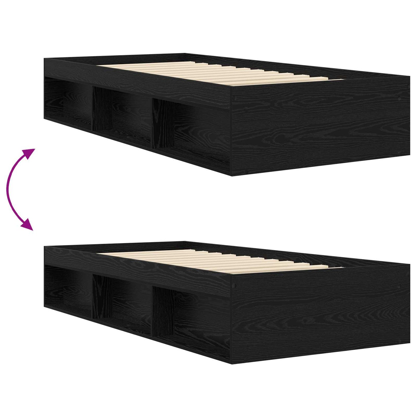 Sengeramme med oppbevaring Svart eik 80 x 200 cm Konstruert tre
