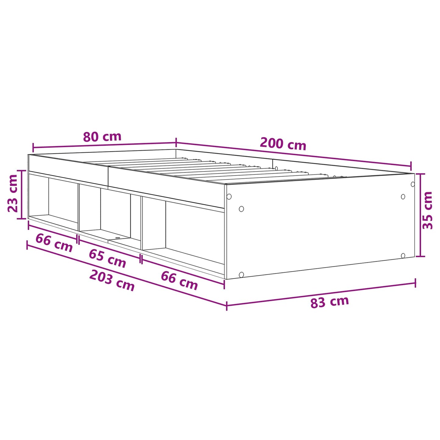 Sengeramme med oppbevaring med hylle Artisan eik 80 x 200 cm
