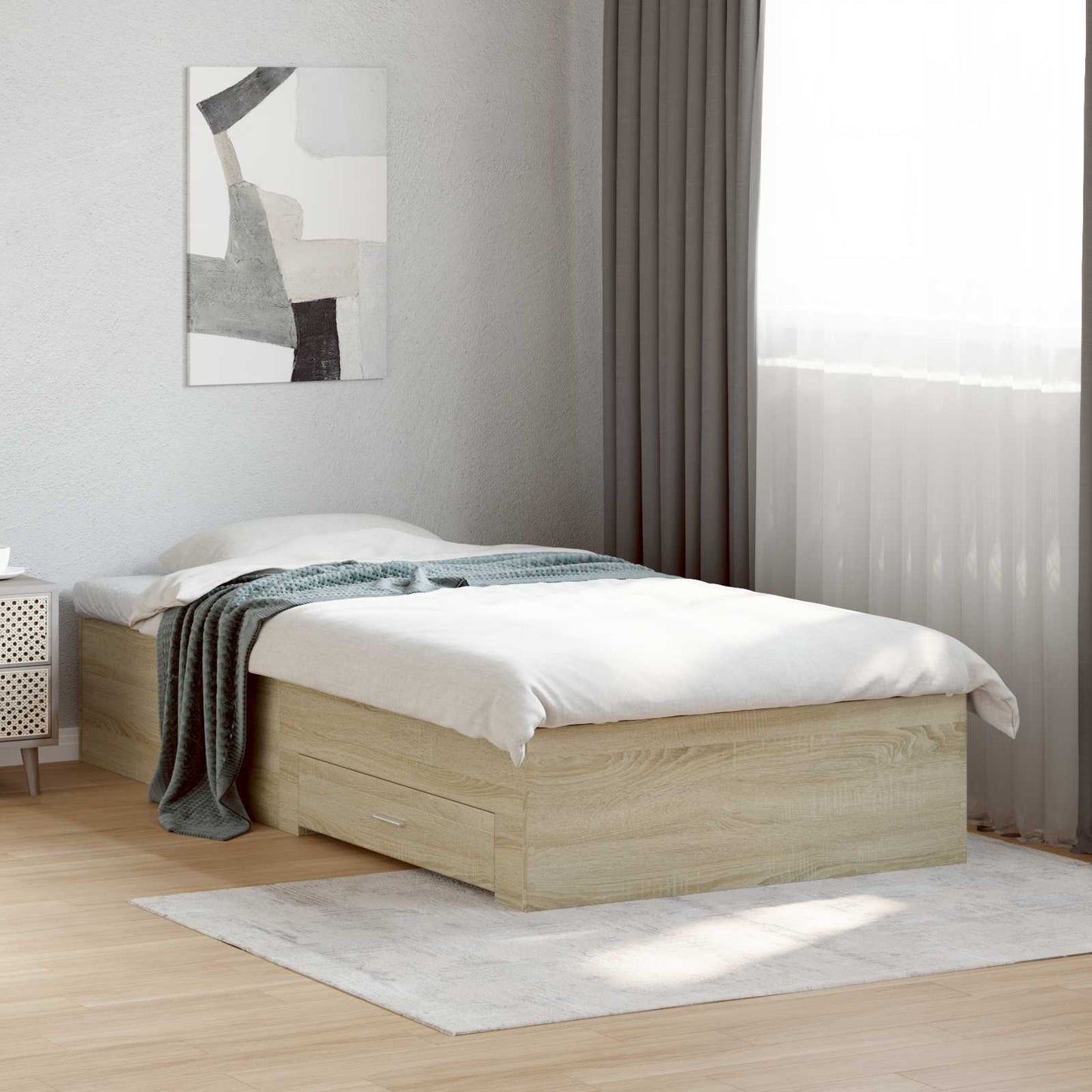 Sengeramme med oppbevaring Sonoma eik 80 x 200 cm