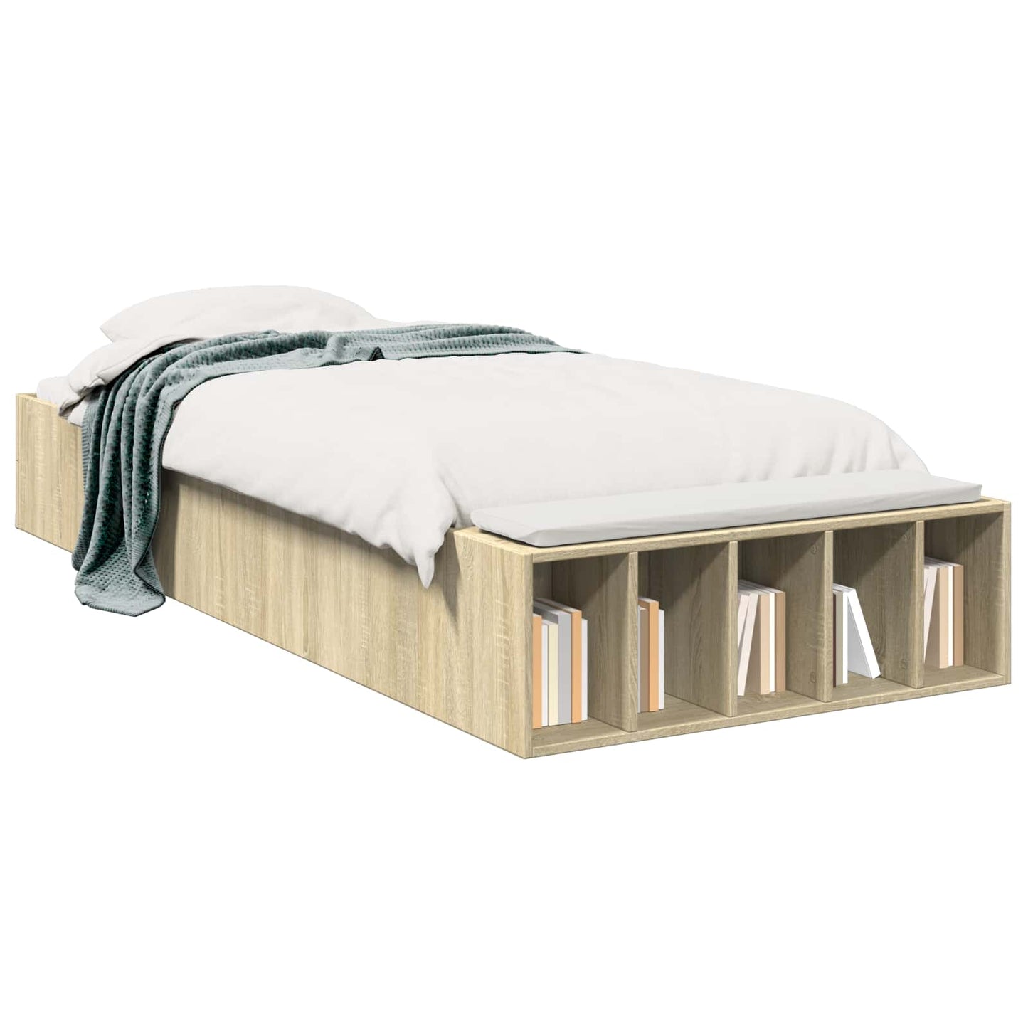 Sengeramme med oppbevaring med hylle Sonoma eik 80 x 200 cm