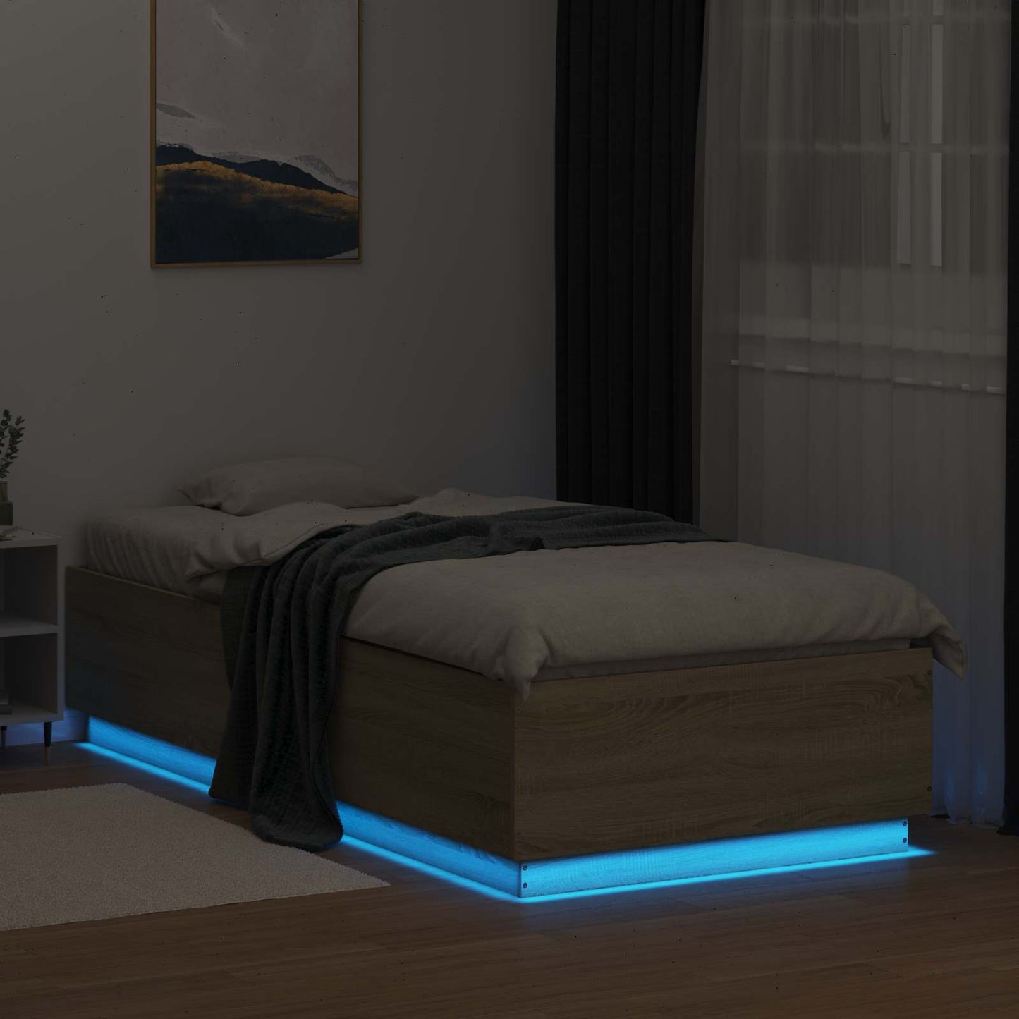 Sengestativ med LED Sonoma eik 80 x 200 cm Konstruert tre
