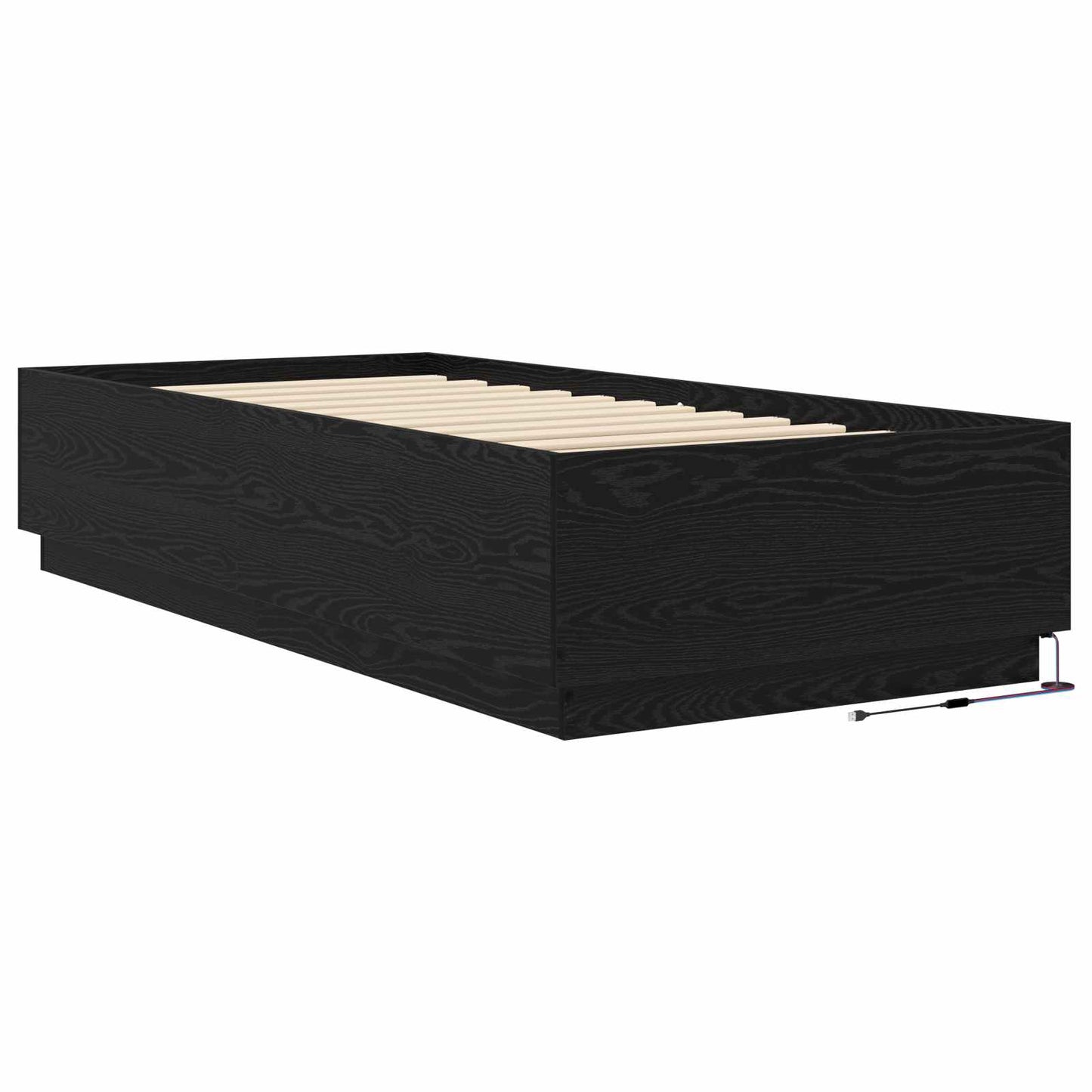 Sengestativ med LED Svart eik 80 x 200 cm Konstruert tre
