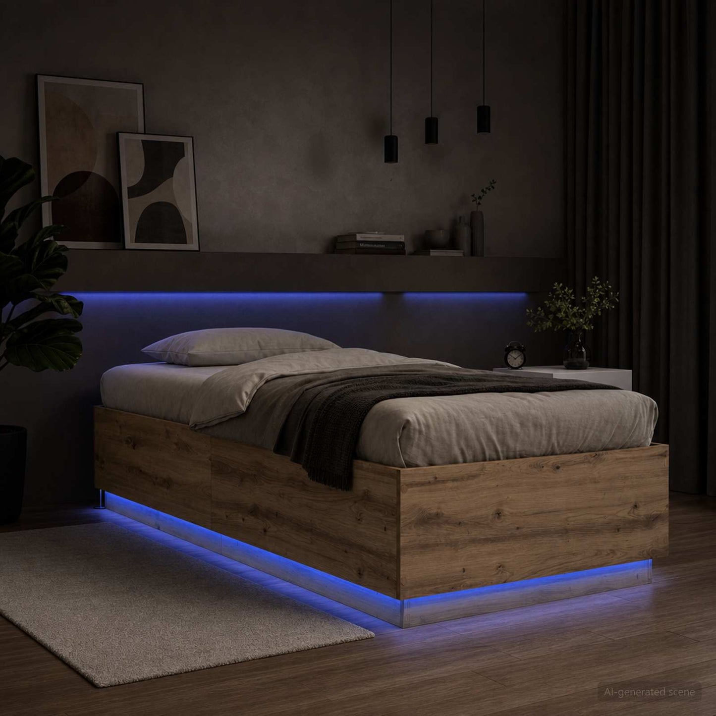 Sengestativ med LED Artisan eik 80 x 200 cm Konstruert tre