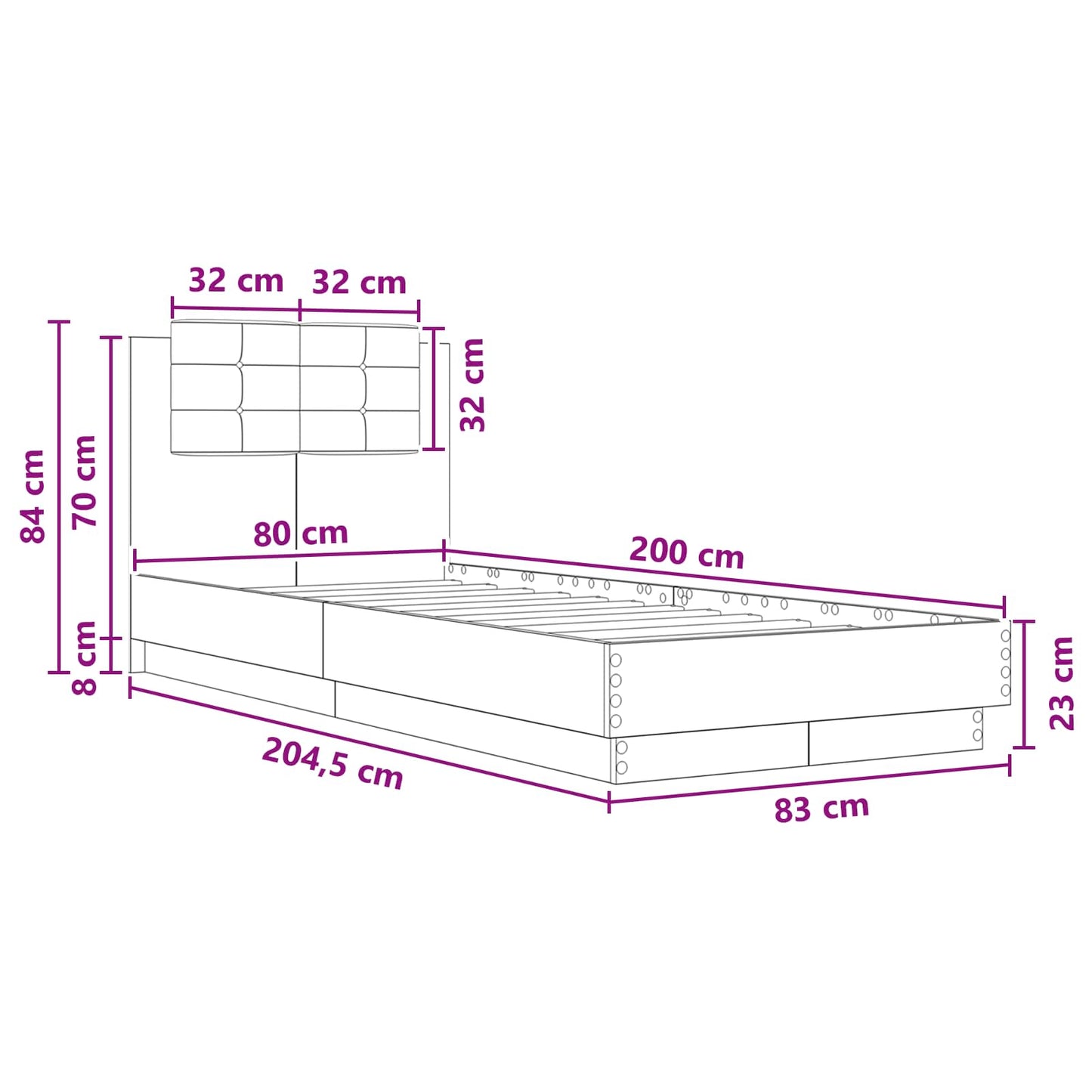 Sengestamme med hodegatt Sonoma eik 80 x 200 cm Konstruert tre