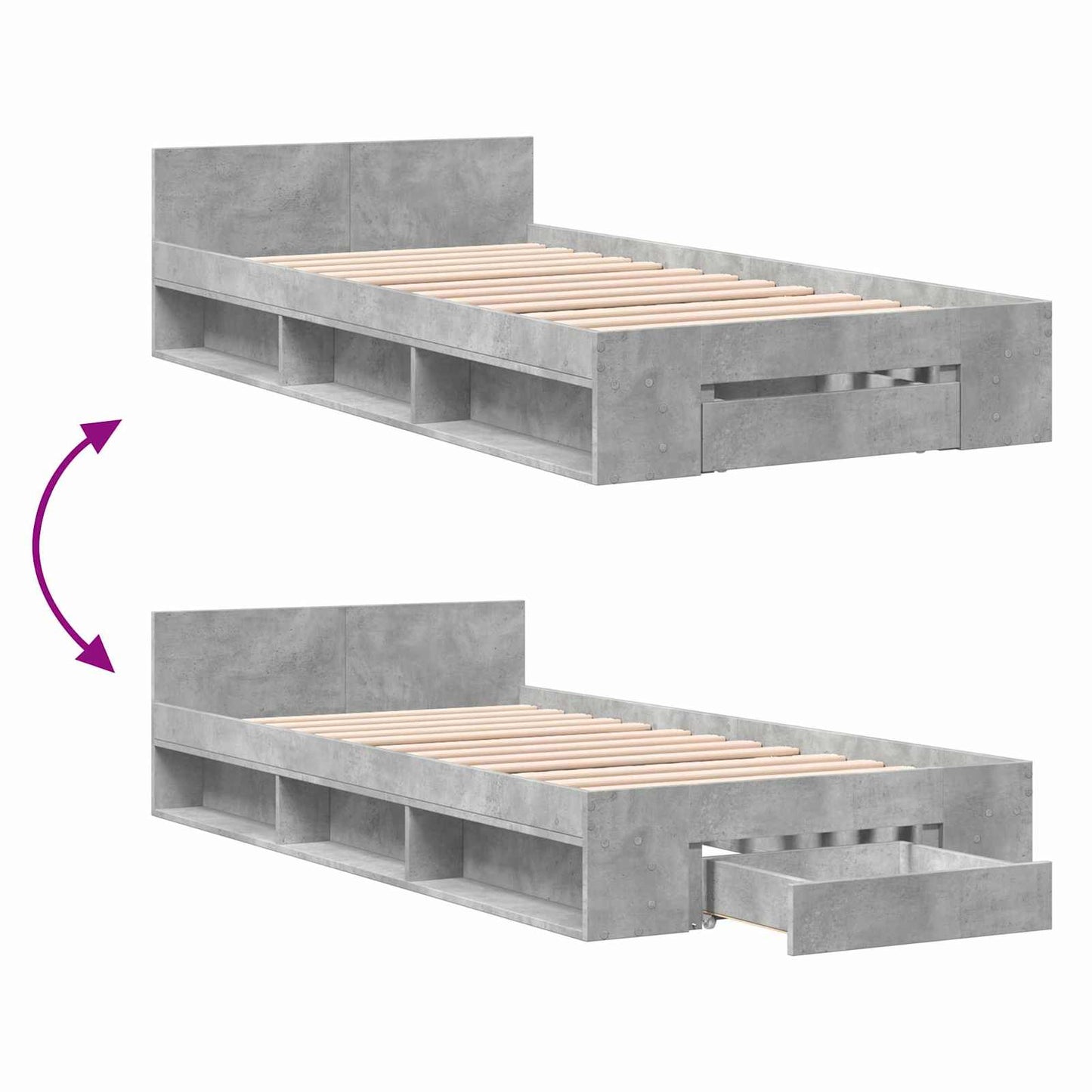 Sengeramme med oppbevaring Betonggrå 80 x 200 cm Konstruert tre
