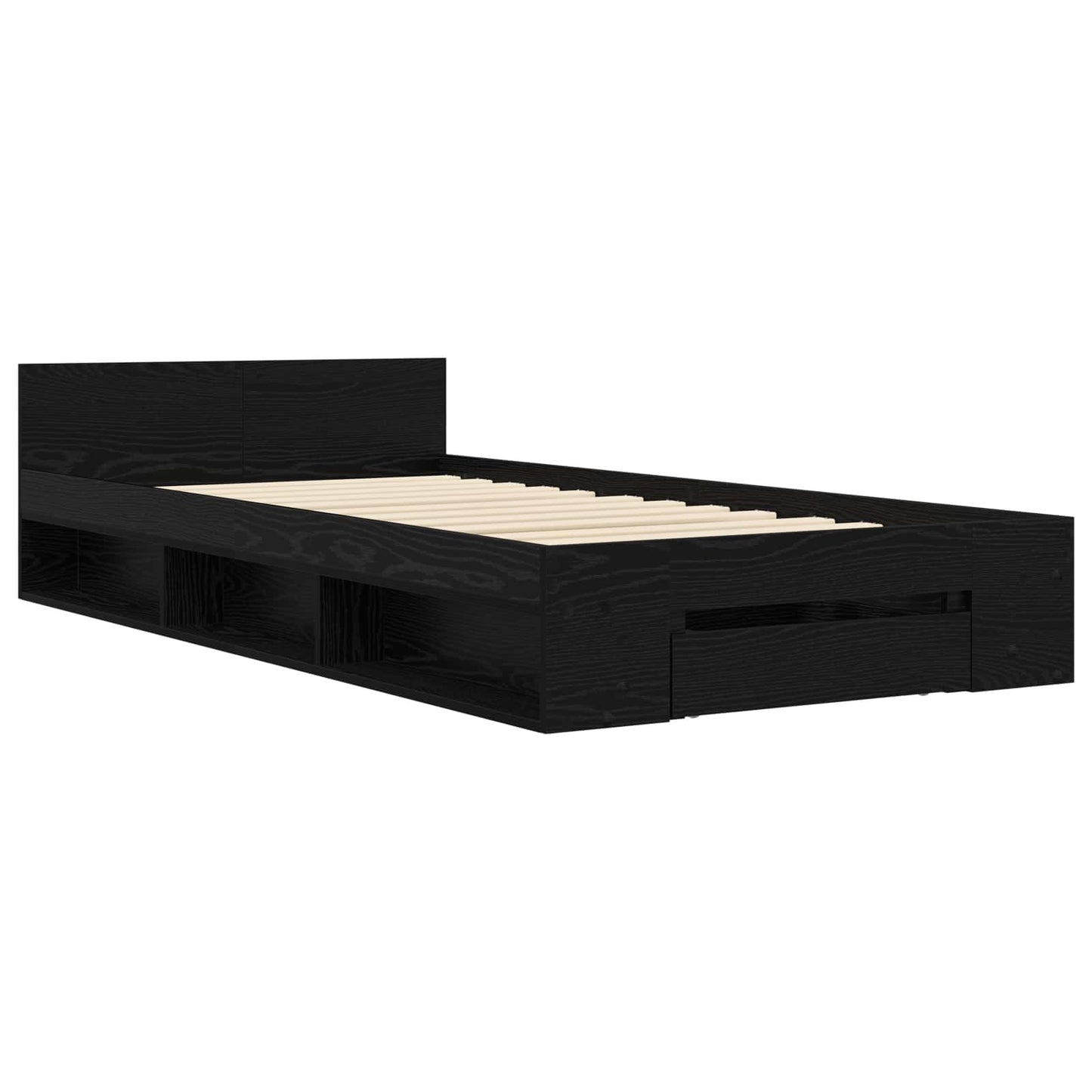 Sengeramme med oppbevaring Svart eik 80 x 200 cm Konstruert tre