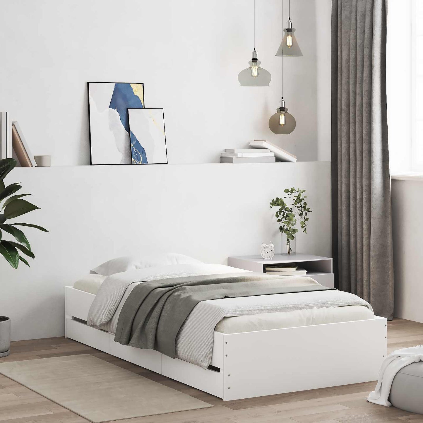 Sengeramme med oppbevaring Hvit 80 x 200 cm Konstruert tre