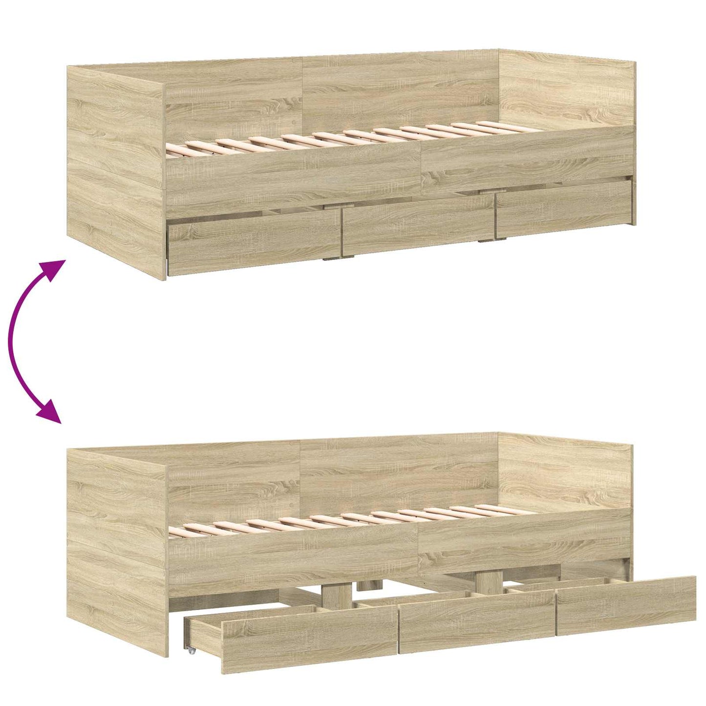 Sengeramme med oppbevaring Sonoma eik 80 x 200 cm