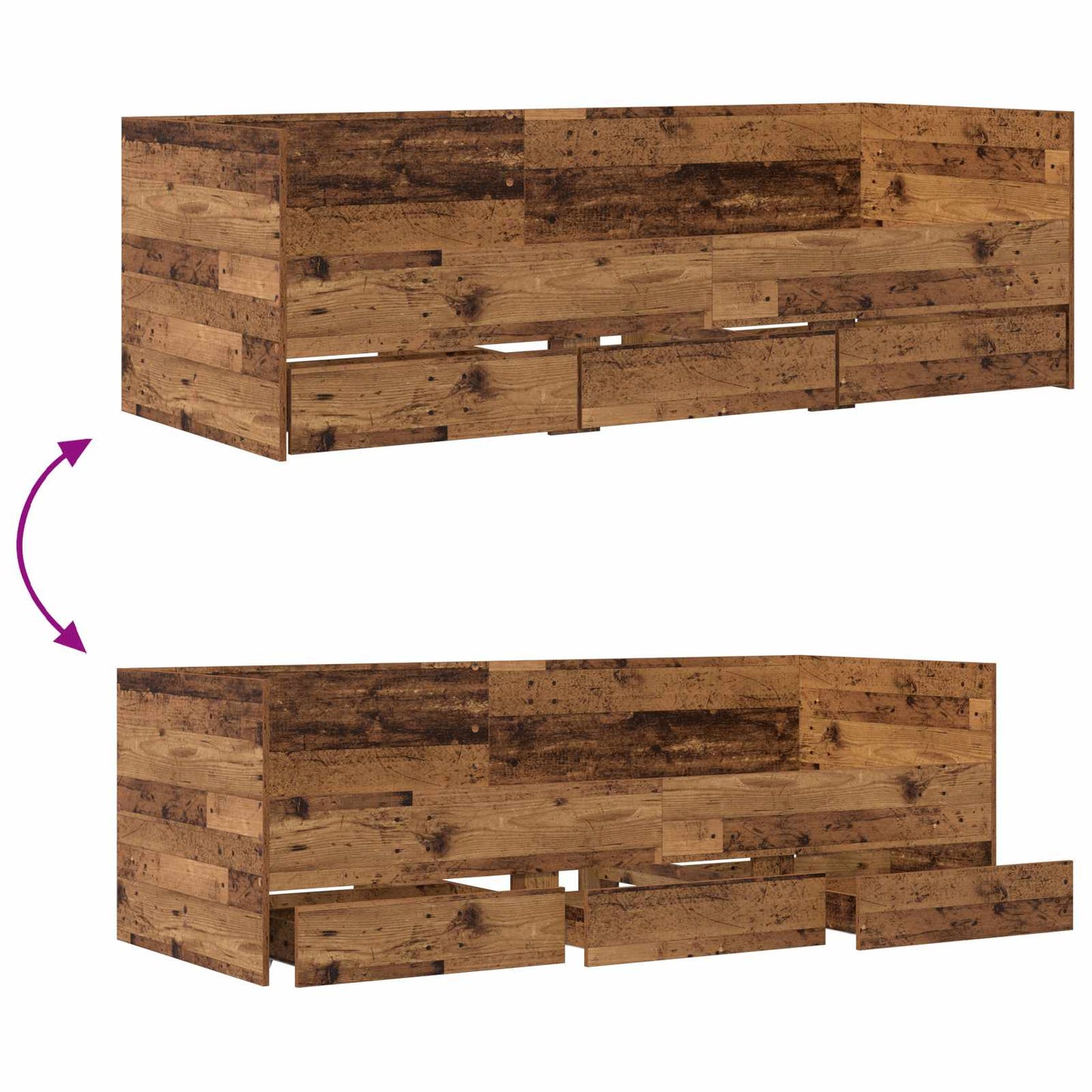 Sengeramme med oppbevaring Gammelt tre 80 x 200 cm