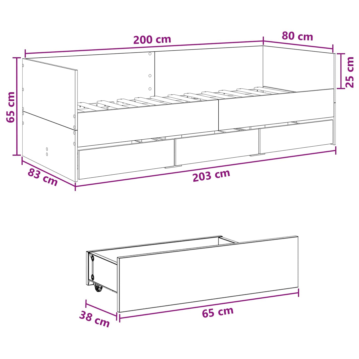 Sengeramme med oppbevaring Artisan eik 80 x 200 cm
