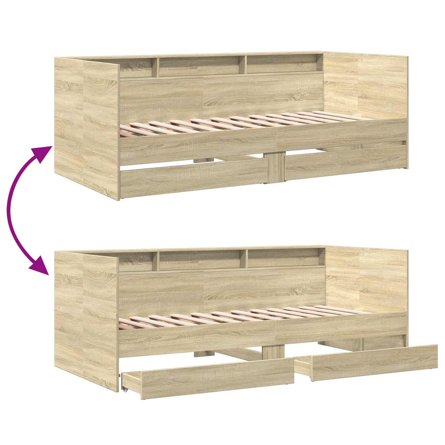 Sengeramme med oppbevaring Sonoma eik 80 x 200 cm