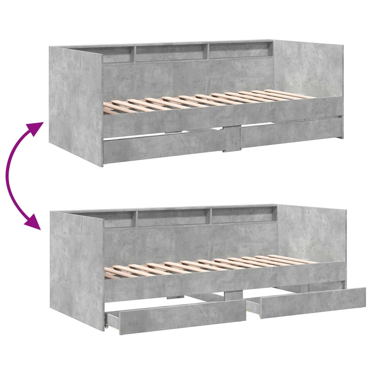 Sengeramme med oppbevaring Betonggrå 80 x 200 cm Konstruert tre