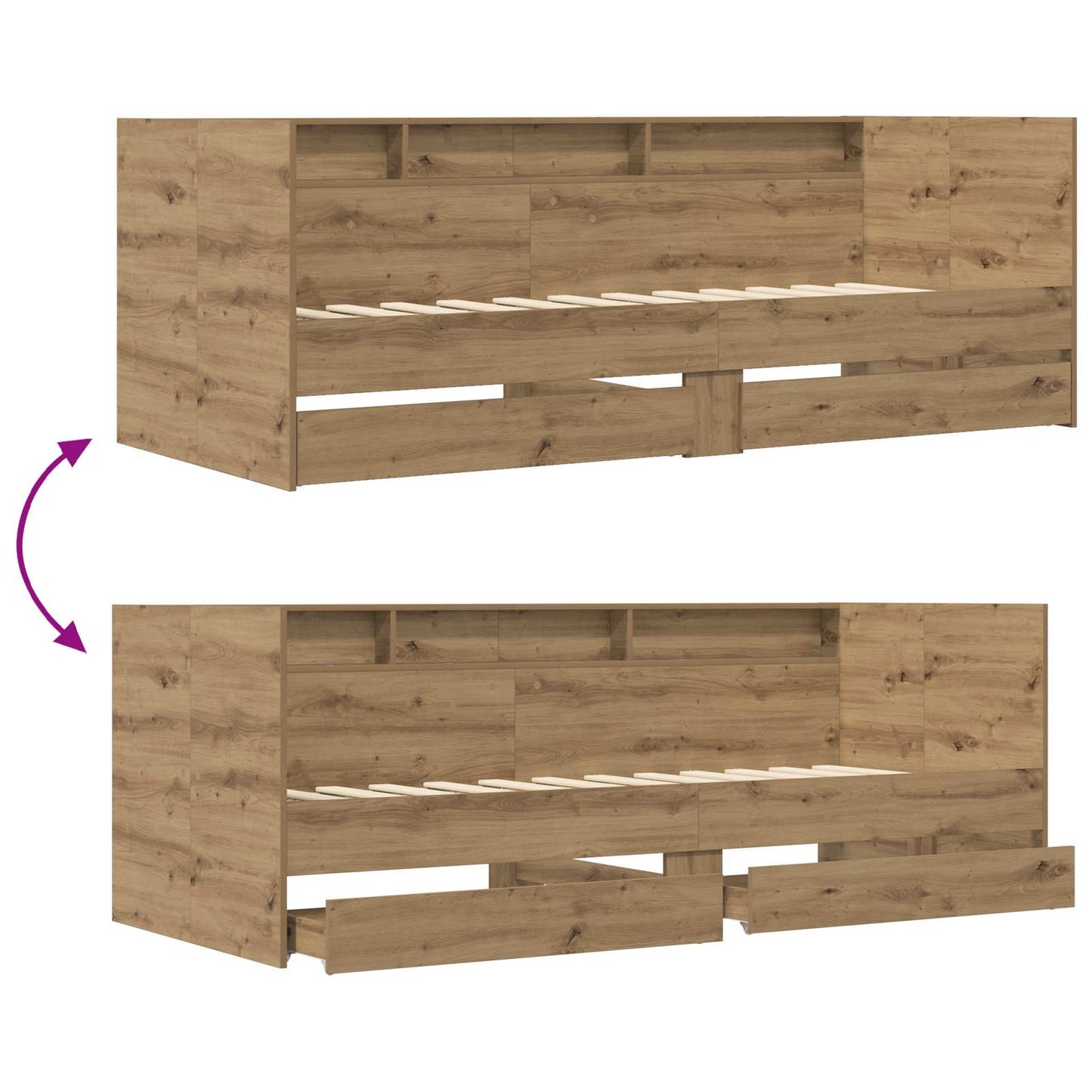 Sengeramme med oppbevaring Artisan eik 80 x 200 cm