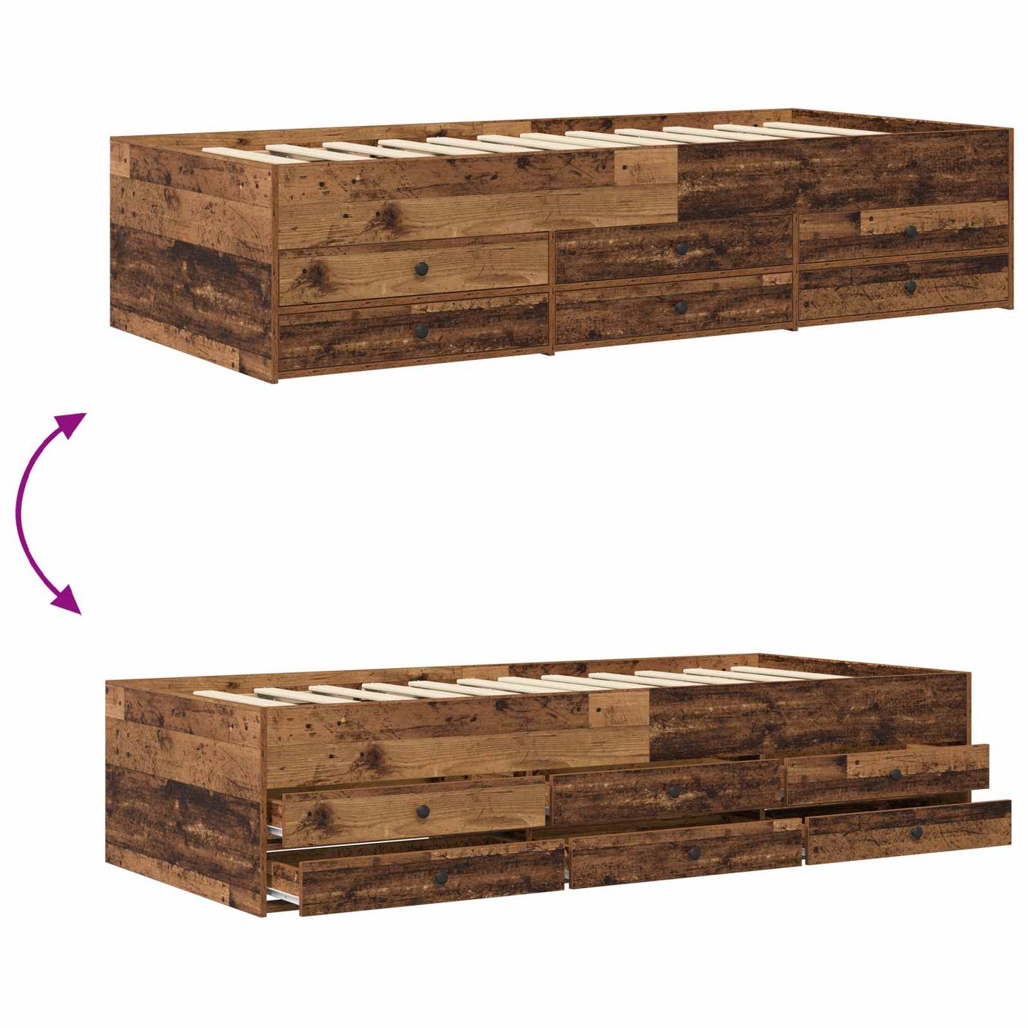 Sengeramme med oppbevaring med skuff Gammelt tre 80 x 200 cm