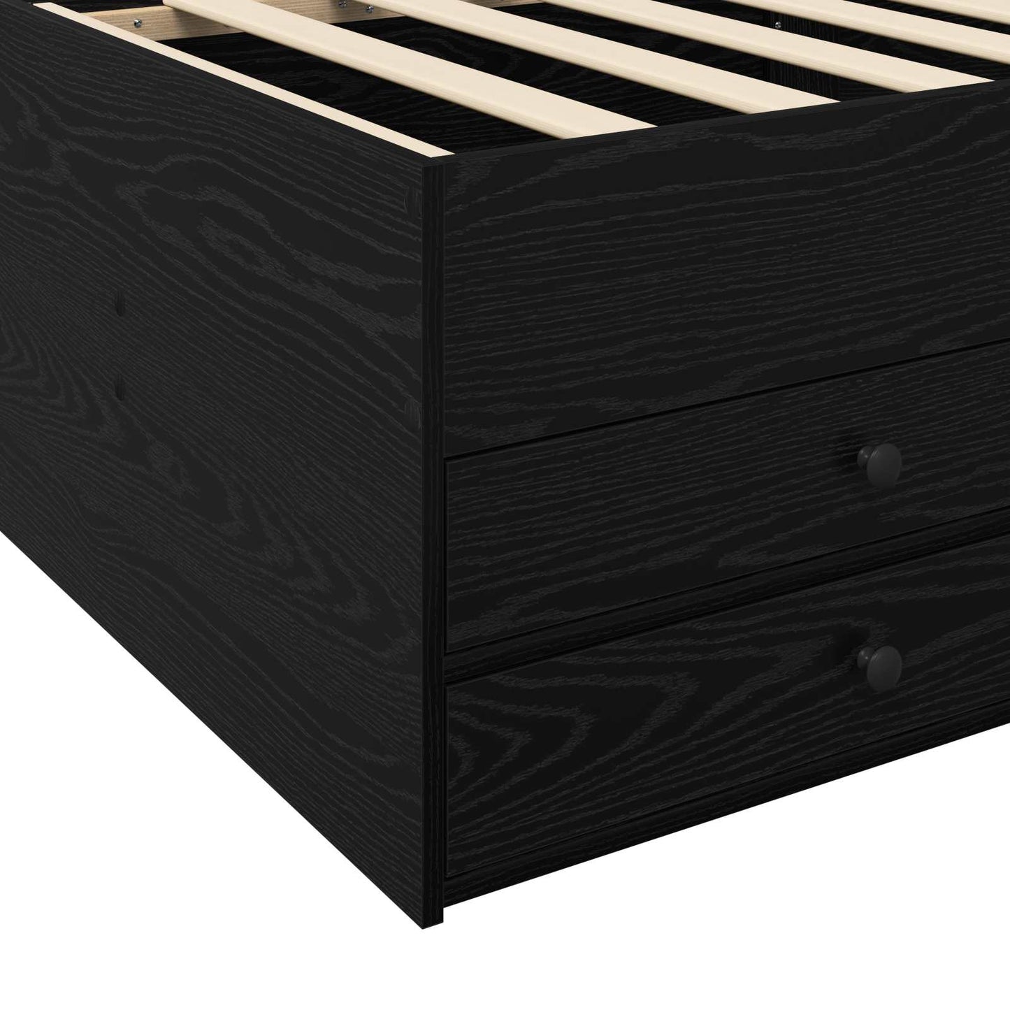 Sengeramme med oppbevaring Svart eik 80 x 200 cm Konstruert tre