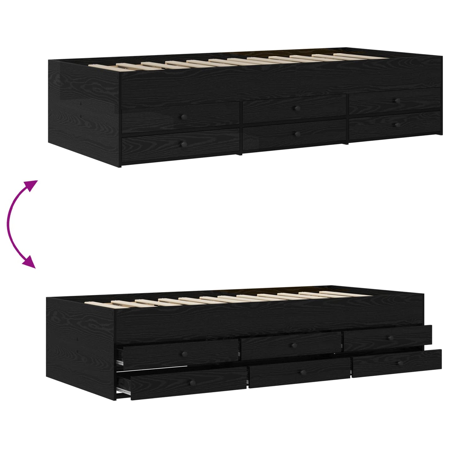 Sengeramme med oppbevaring Svart eik 80 x 200 cm Konstruert tre