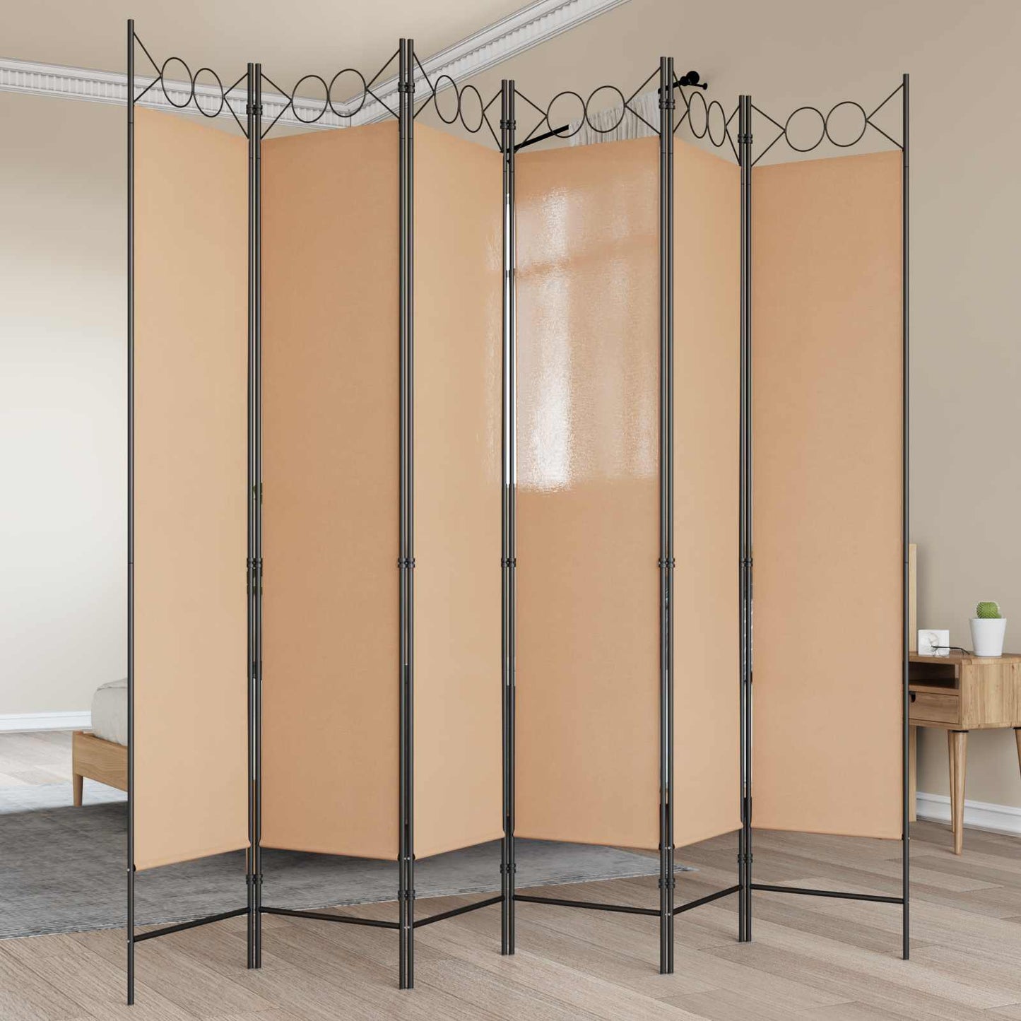 6-Panels Romdeler Beige 240 x 200 cm Stoff