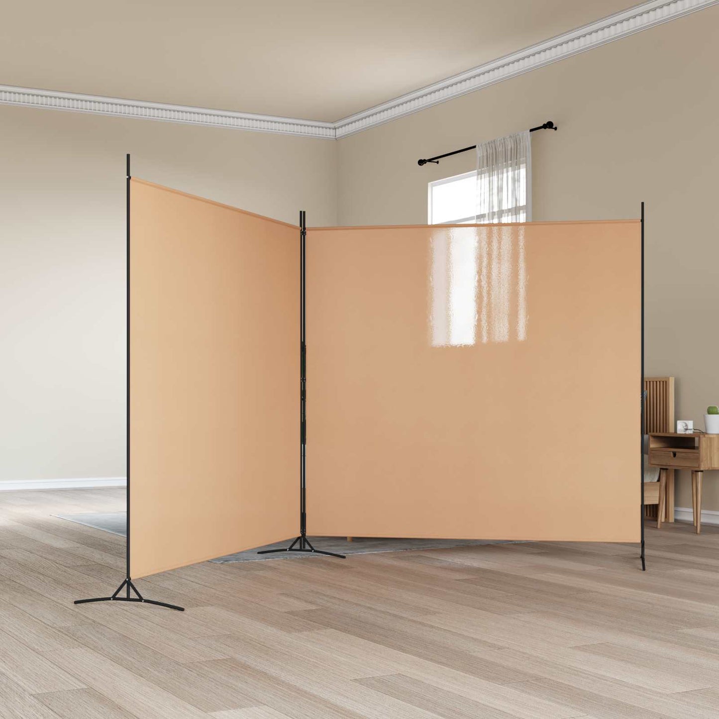 2-Panels Rom Skillevegg Beige 348 x 180 cm Stoff
